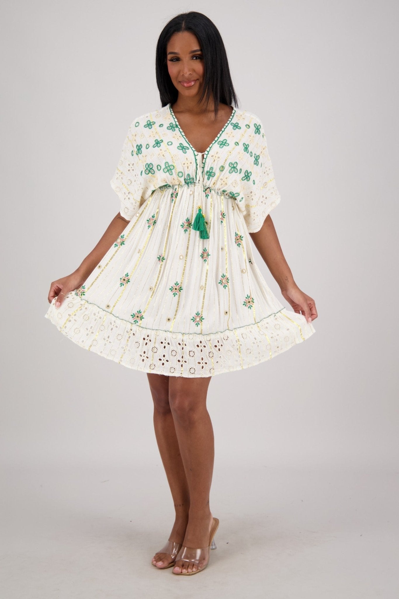 Summer Midi Dress Embroidered Lurex Rayon, Adjustable Fit, 2 Sizes C1 / L/XL Summer Midi Dress Embroidered Lurex Rayon, Adjustable Fit, 2 Sizes C1 / L/XL