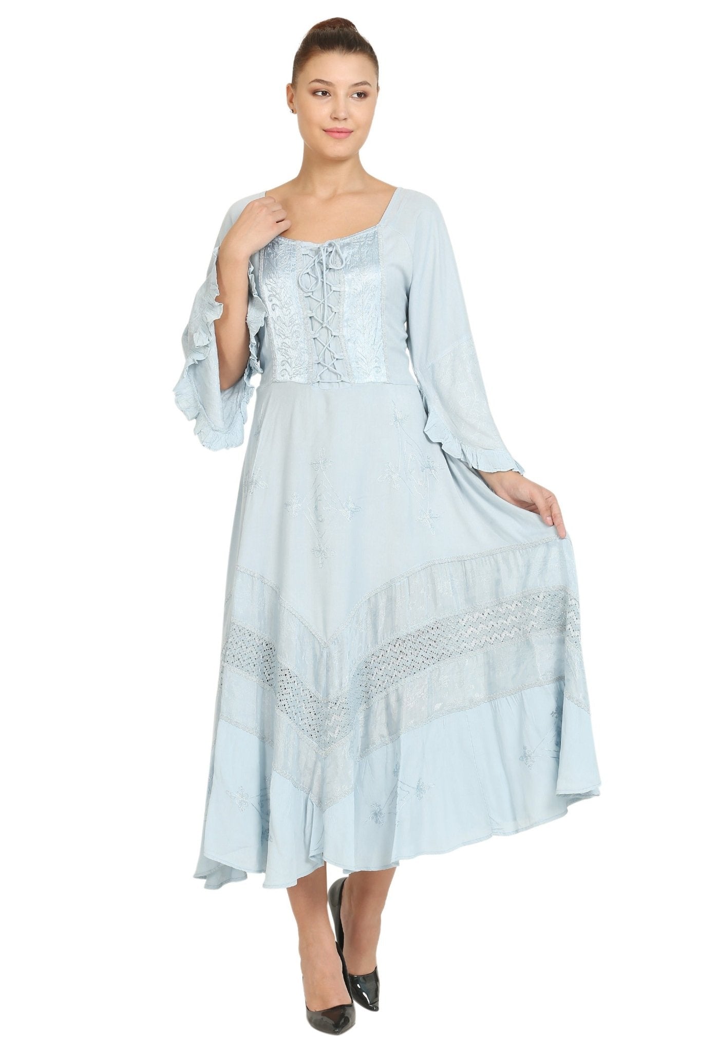 Long Sleeve Acid Wash Corset Dress 15223 - Advance Apparels Inc