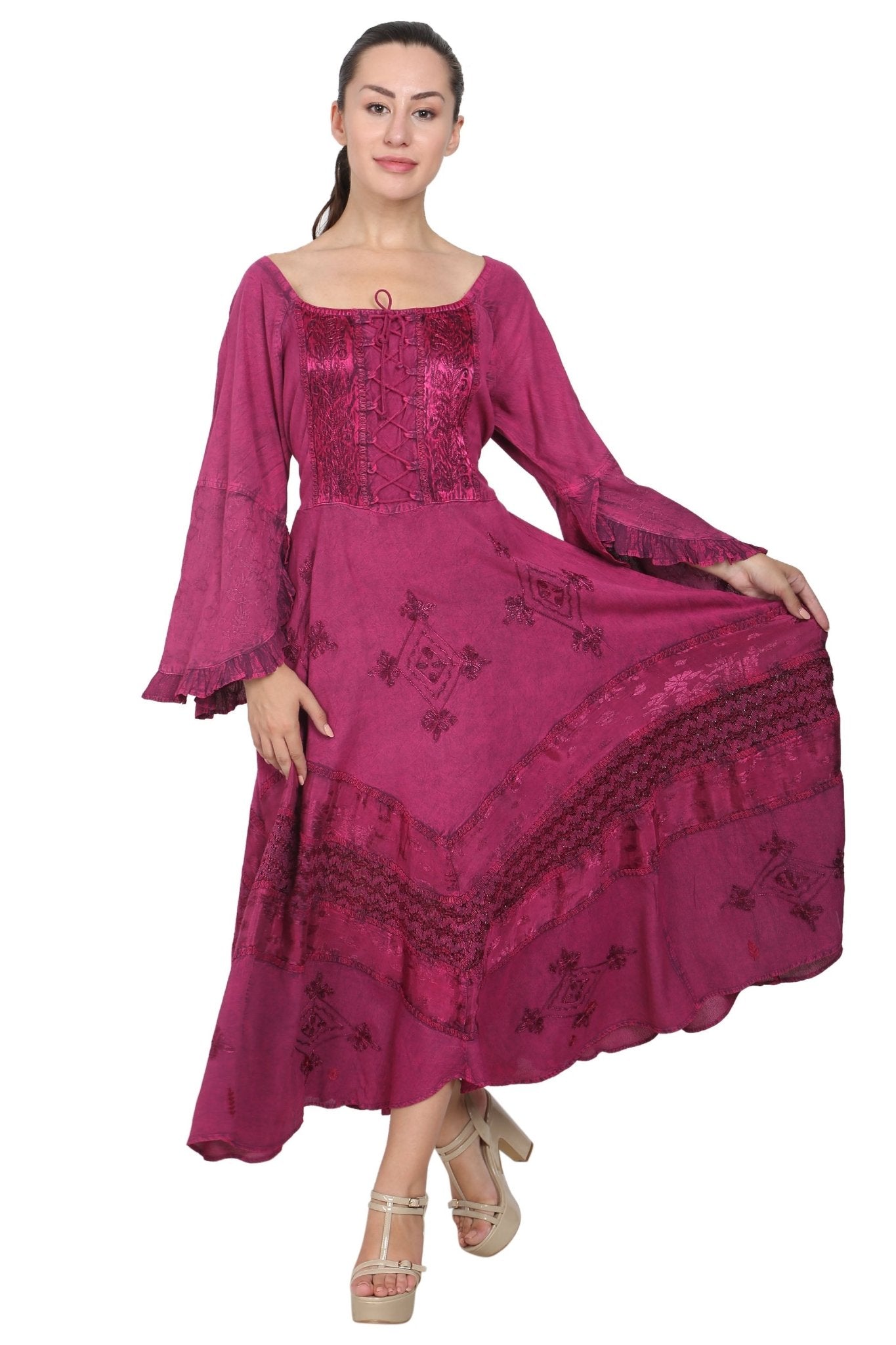 Long Sleeve Acid Wash Corset Dress 15223 - Advance Apparels Inc