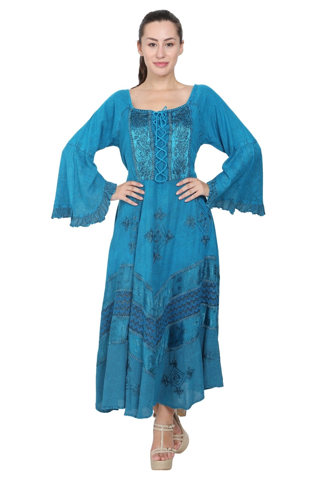 Long Sleeve Acid Wash Corset Dress 15223 - Advance Apparels Inc