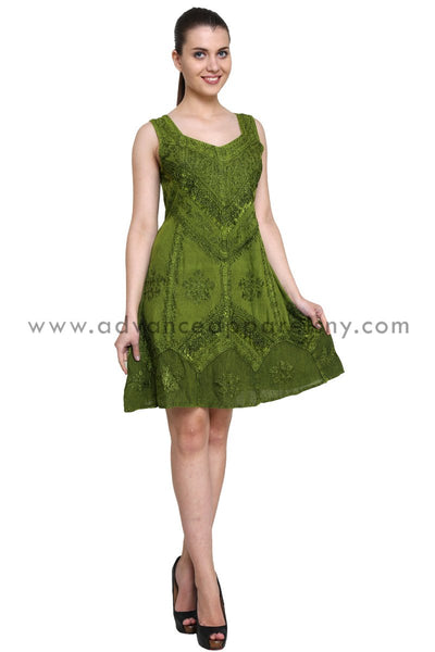 Mid-Length Sleeveless Embroidered Acid Wash Dress - Advance Apparels Inc