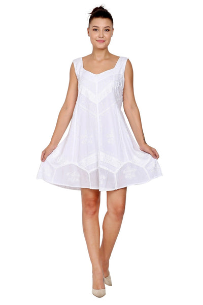 Mid-Length Sleeveless Embroidered Acid Wash Dress - Advance Apparels Inc
