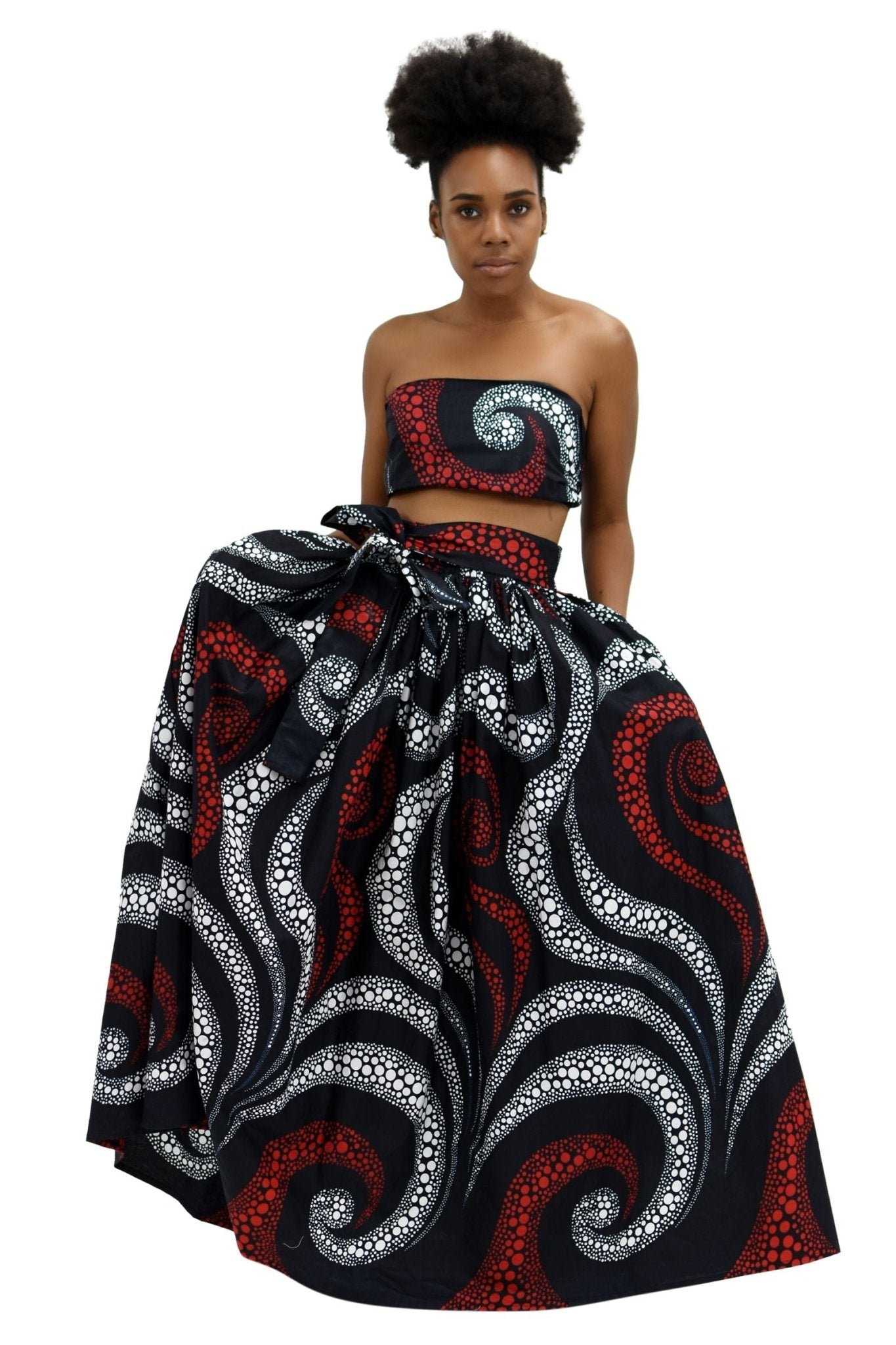 Mystical Red African Print Maxi Skirt Elastic Waist 16317 - 28 - Advance Apparels Inc