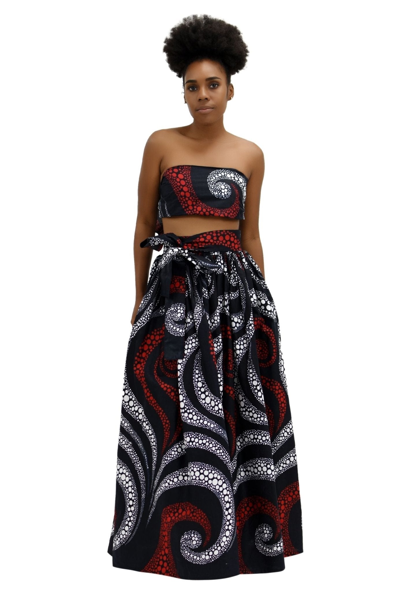 Mystical Red African Print Maxi Skirt Elastic Waist 16317 - 28 - Advance Apparels Inc