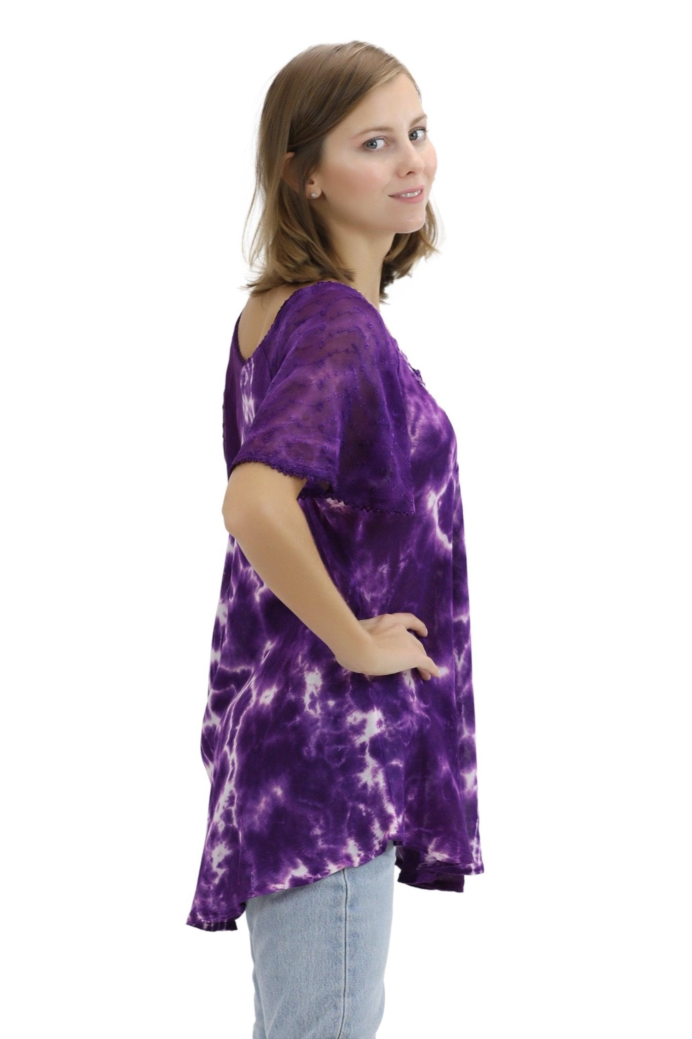 Ocean Tide Tie-Dye Cap Sleeve Blouse 18718 - Advance Apparels Inc