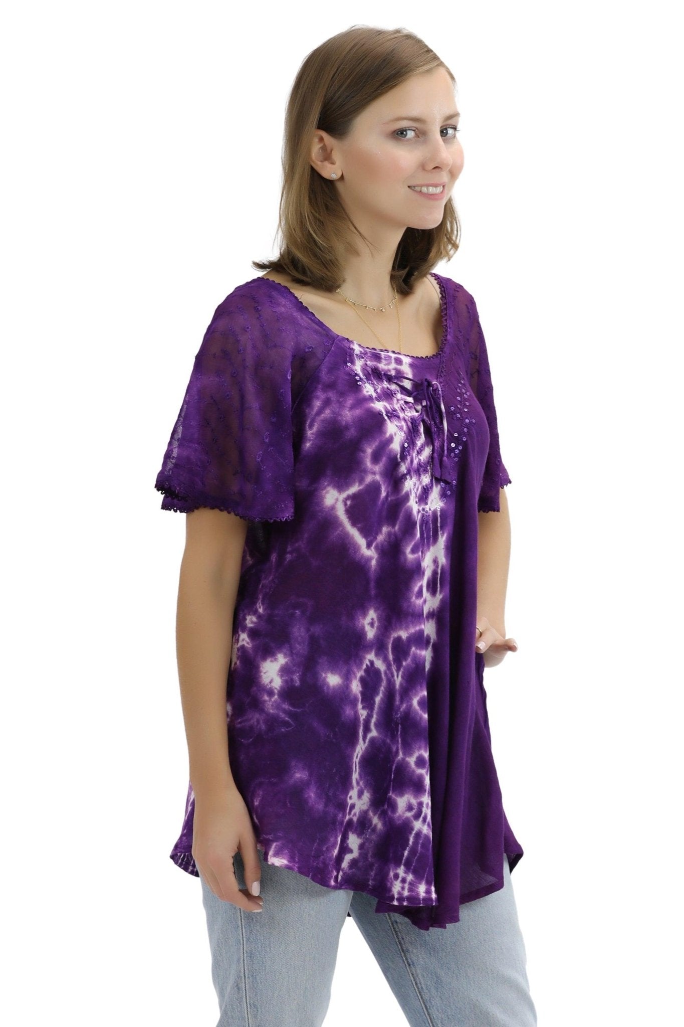 Ocean Tide Tie-Dye Cap Sleeve Blouse 18718 - Advance Apparels Inc