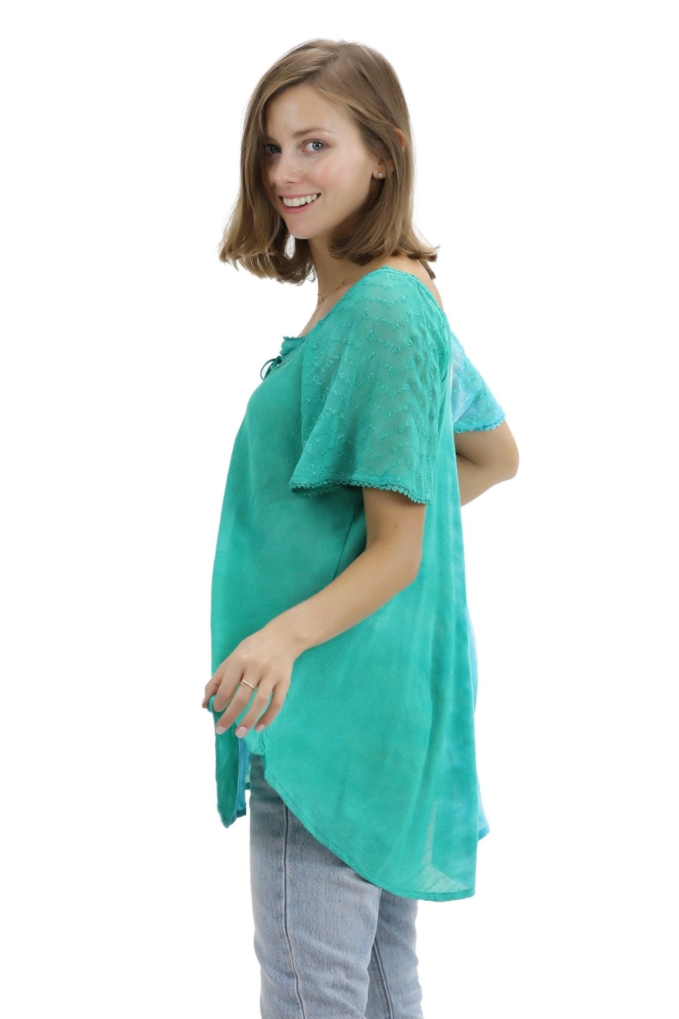 Ocean Tide Tie-Dye Cap Sleeve Blouse 18718 - Advance Apparels Inc