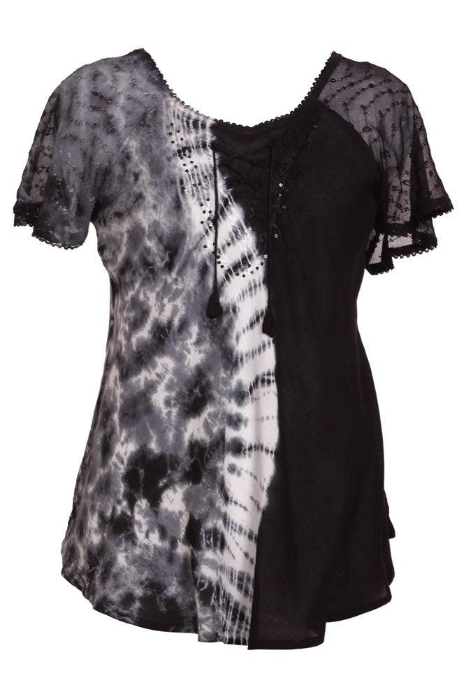 Ocean Tide Tie-Dye Cap Sleeve Blouse 18718 - Advance Apparels Inc