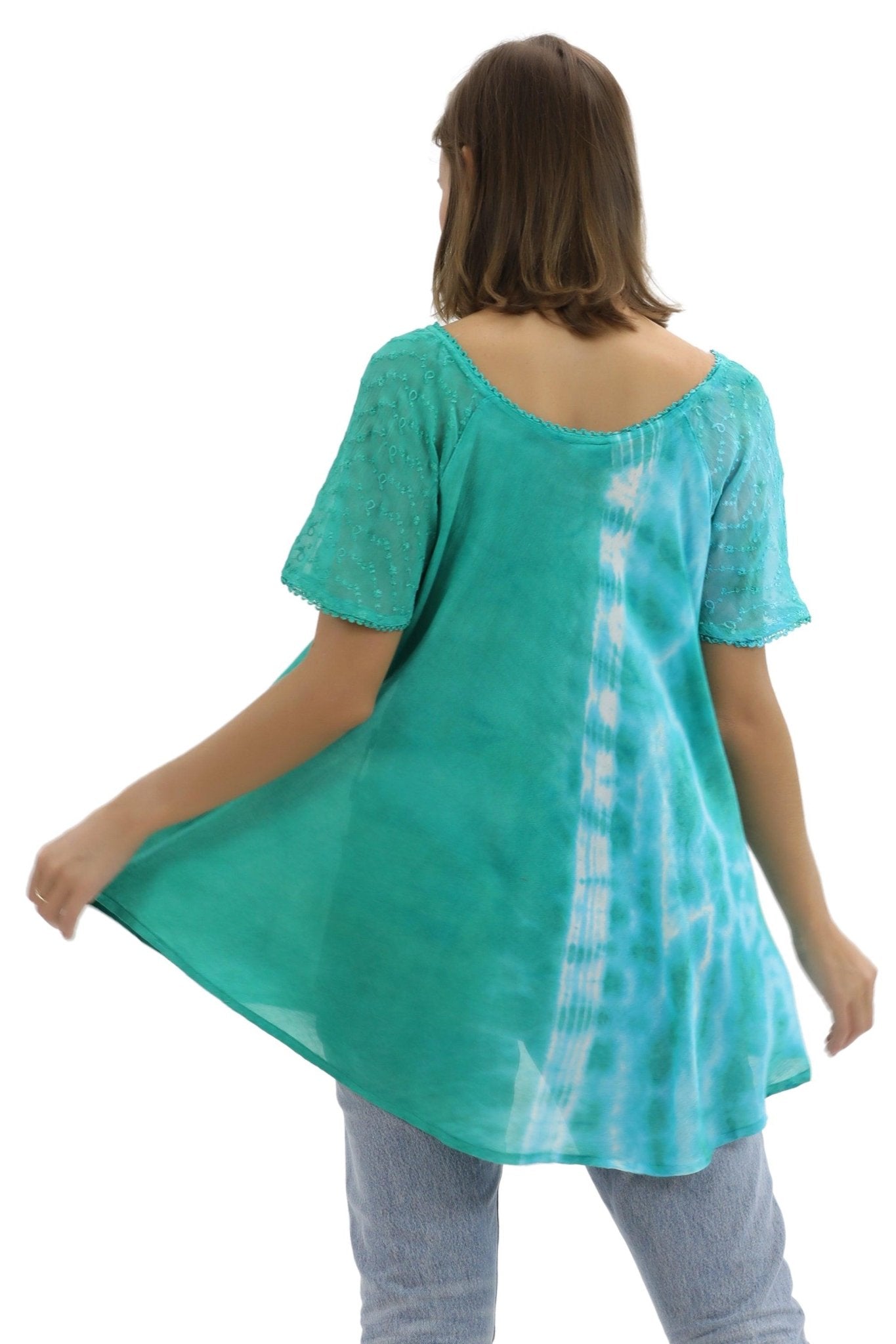 Ocean Tide Tie-Dye Cap Sleeve Blouse 18718 - Advance Apparels Inc
