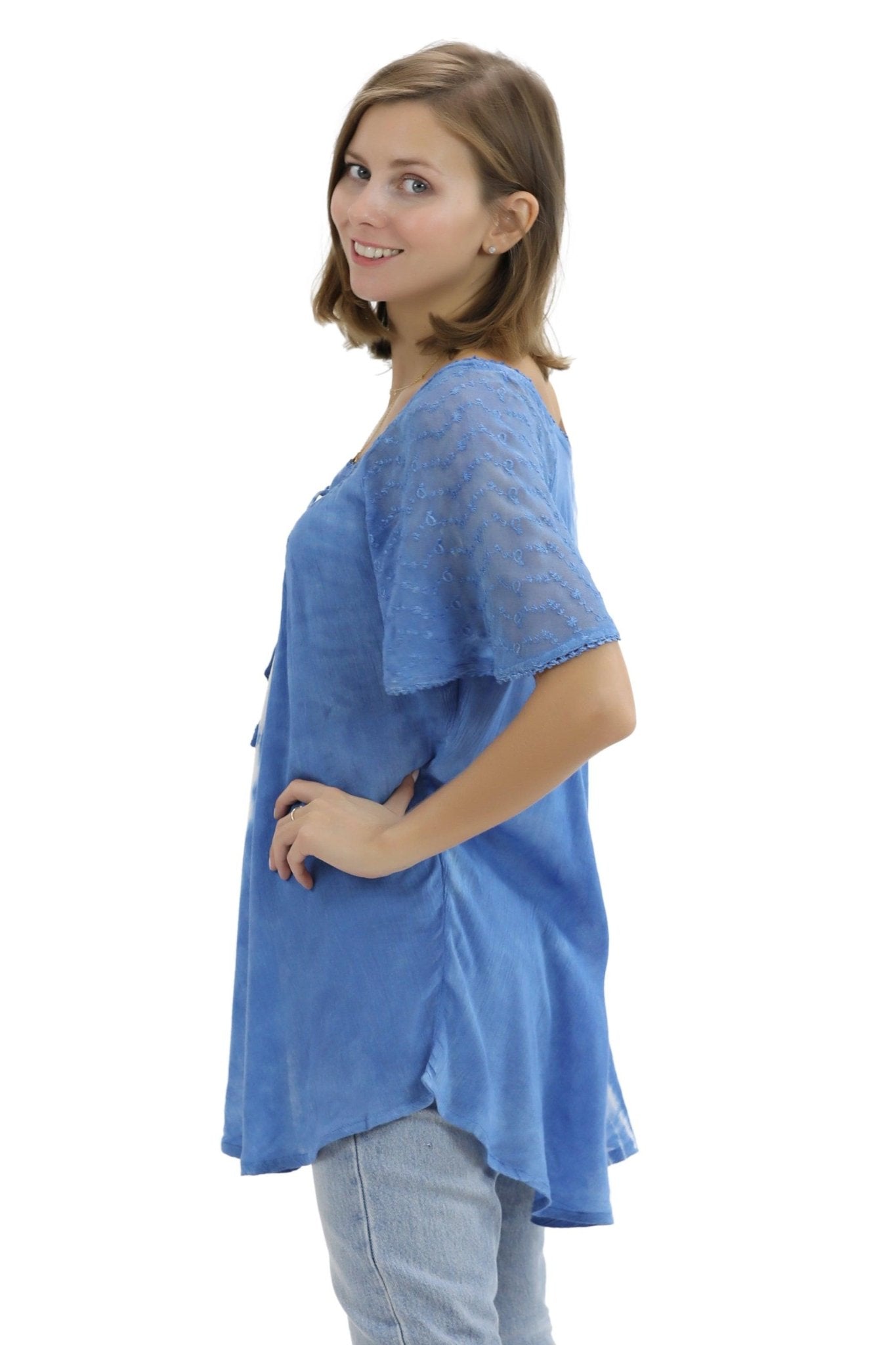 Ocean Tide Tie-Dye Cap Sleeve Blouse 18718 - Advance Apparels Inc