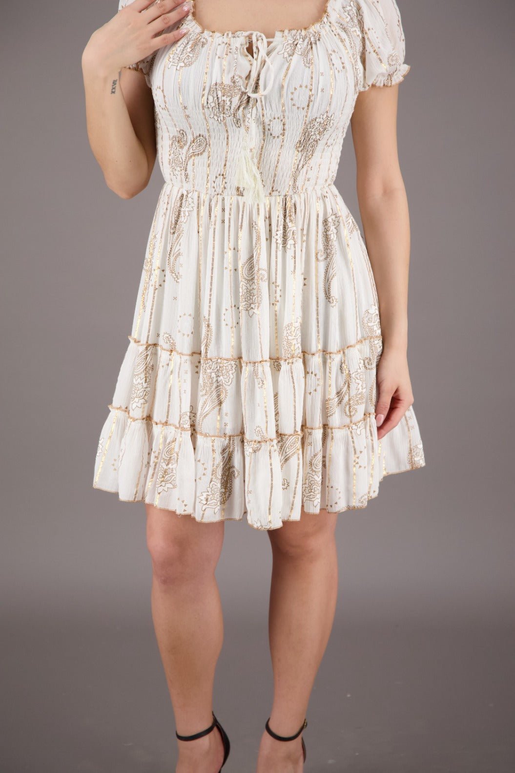On/Off Shoulder Paisley Pastel Dress 24933 - Advance Apparels Inc