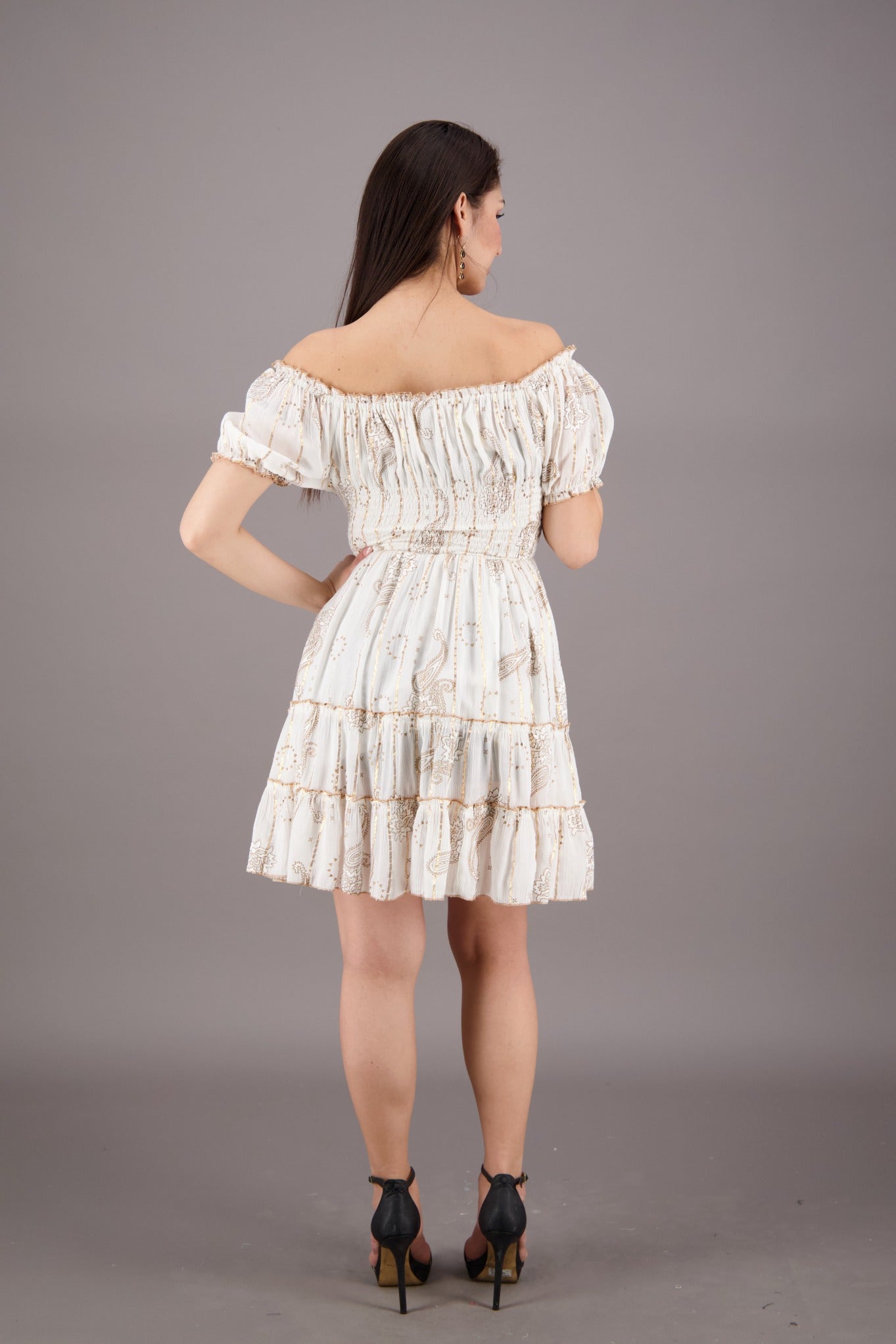 On/Off Shoulder Paisley Pastel Dress 24933 - Advance Apparels Inc