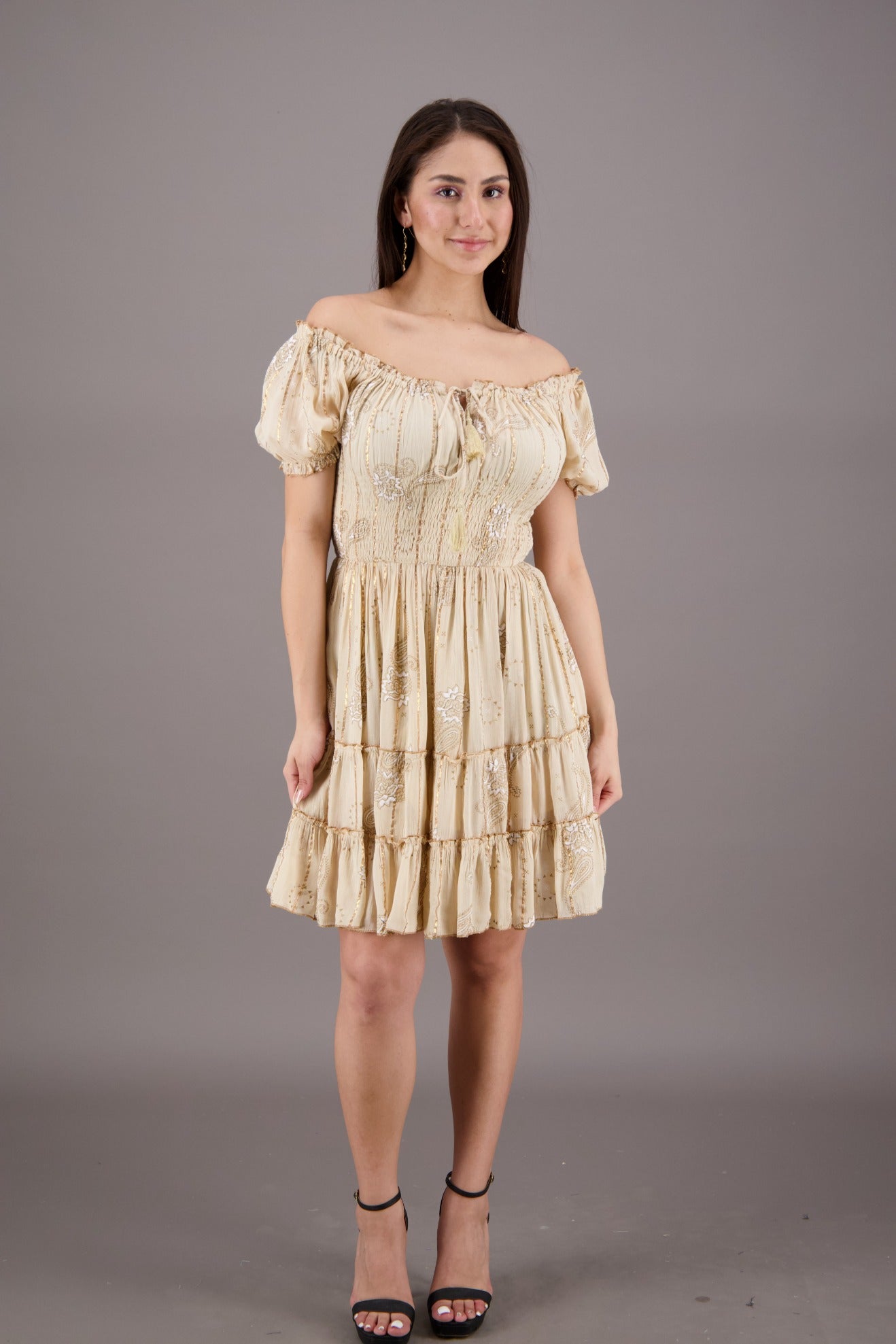 On/Off Shoulder Paisley Pastel Dress 24933 - Advance Apparels Inc