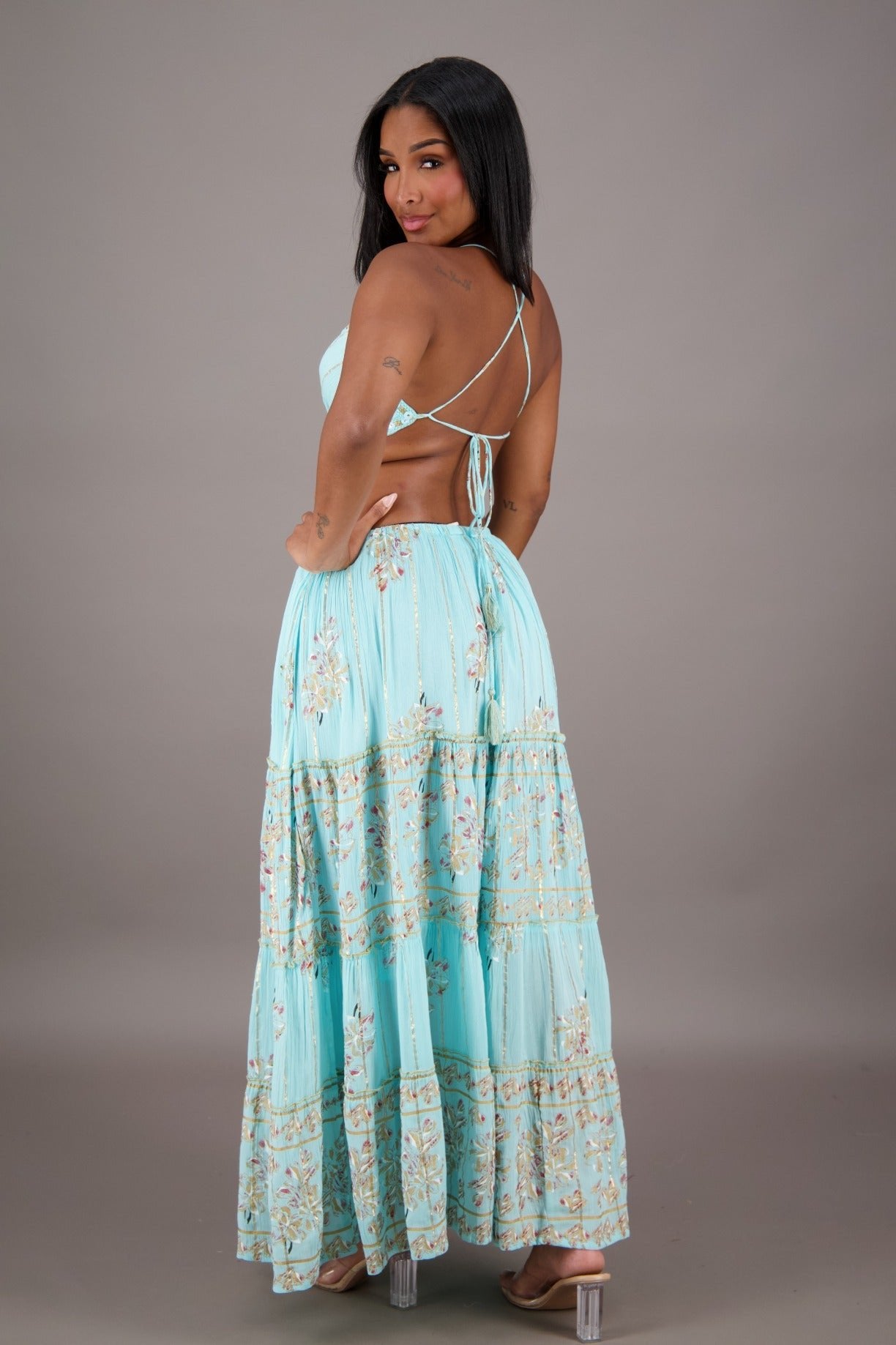 Open - Back Floral Maxi Dress 24714 - Advance Apparels Inc