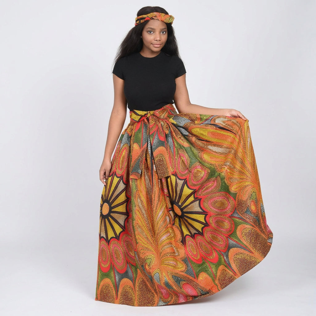 Orange Kaleidoscope Ankara Print Skirt 16317-501 - Advance Apparels Inc