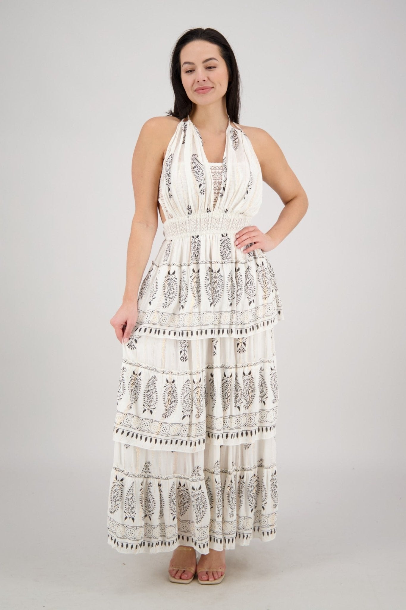 Paisley Layered Halter Dress 25107 - Advance Apparels Inc