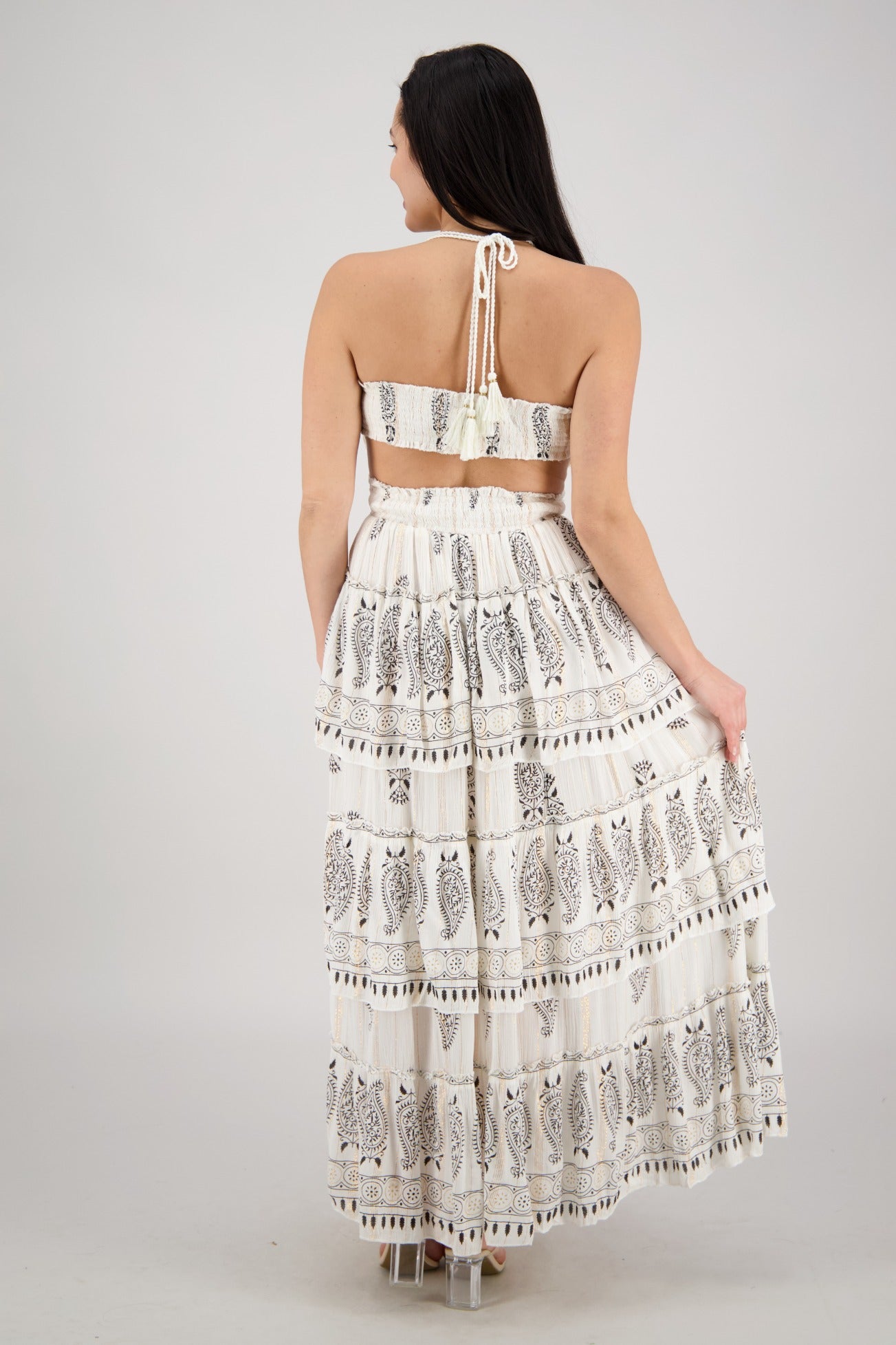 Paisley Layered Halter Dress 25107 - Advance Apparels Inc