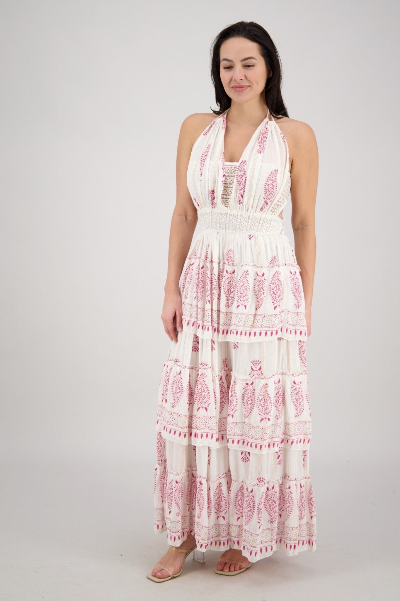 Paisley Layered Halter Dress 25107 - Advance Apparels Inc