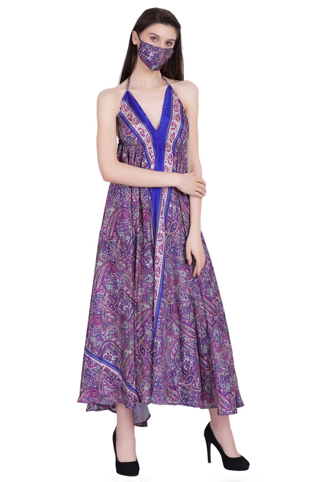 Paisley Printed Silk Dress AB23001 - Advance Apparels Inc