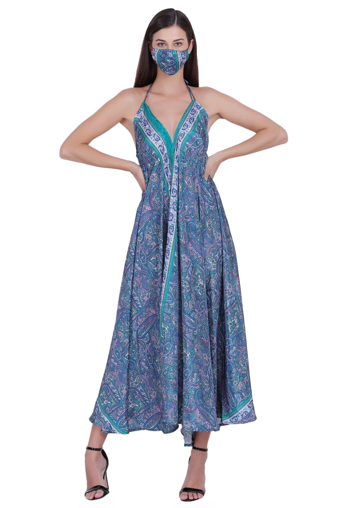 Paisley Printed Silk Dress AB23001 - Advance Apparels Inc