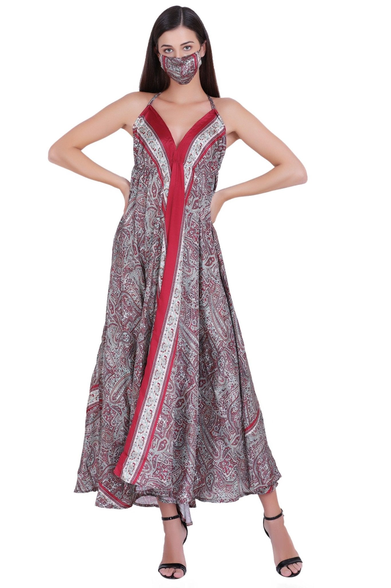Paisley Printed Silk Dress AB23001 - Advance Apparels Inc