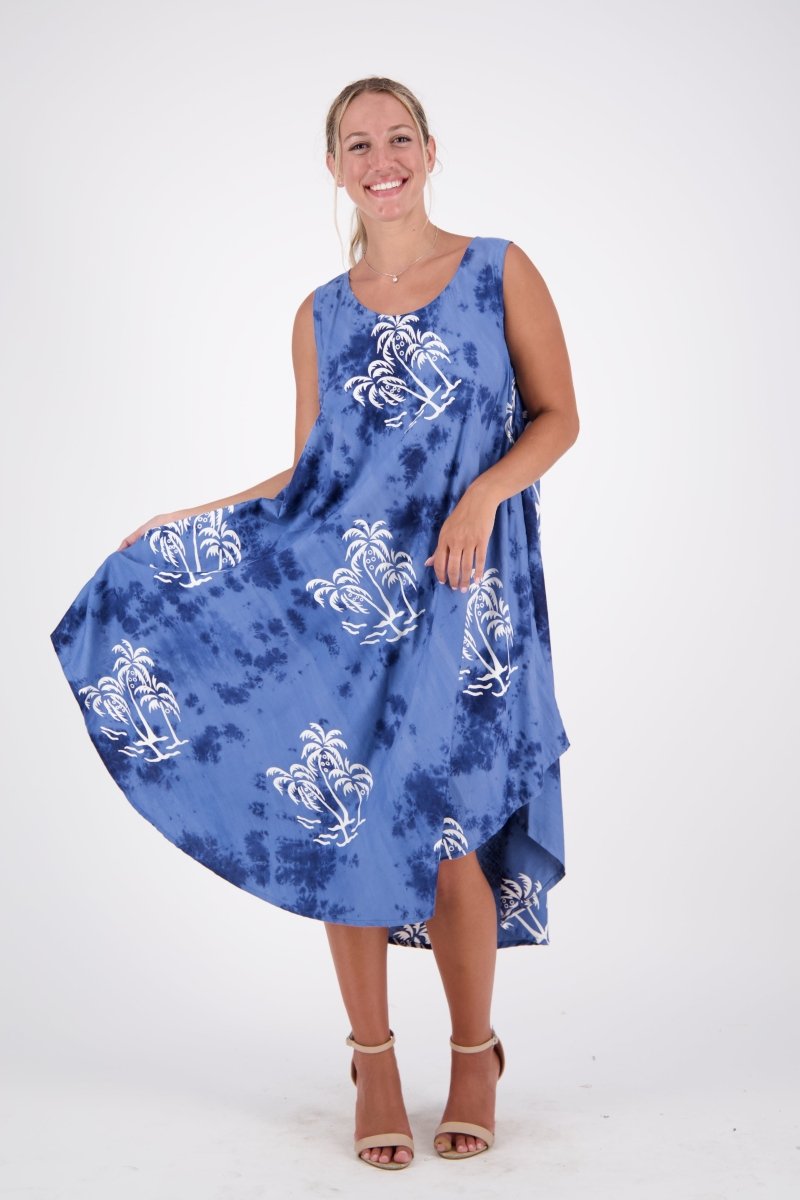 palm print beach dress Wholesale Green Tropical Spaghetti-Strap Handkerchief Midi Dress