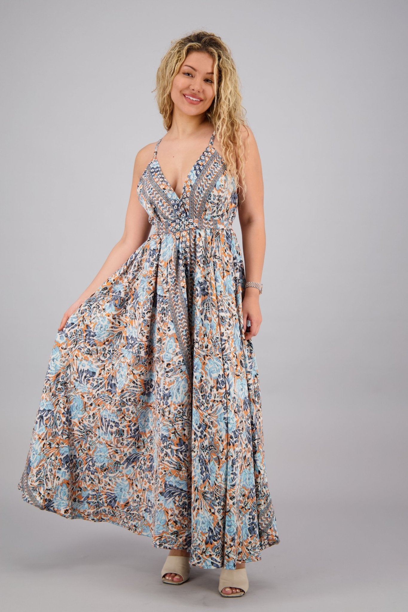 Pastel Floral Print Silk Maxi Dress AB16073 Advance Apparels Inc Pastel Floral Print Silk Maxi Dress AB16073 Advance Apparels Inc