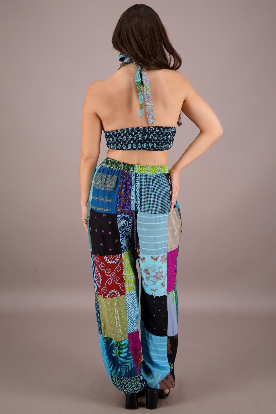 Patchwork Halter Top and Pants Co - Ord Set PAT - 3294 - Advance Apparels Inc