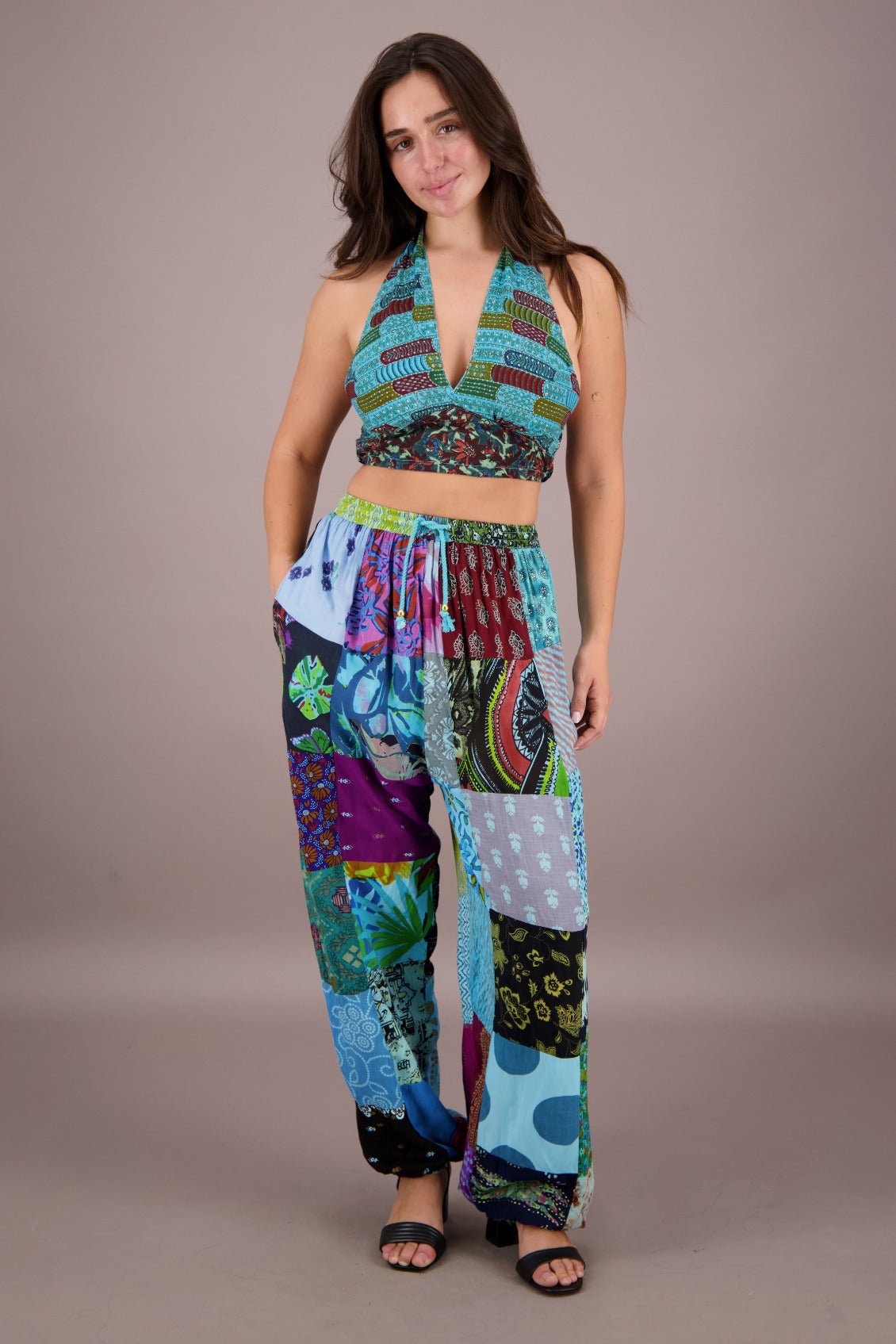 Patchwork Halter Top and Pants Co - Ord Set PAT - 3294 - Advance Apparels Inc
