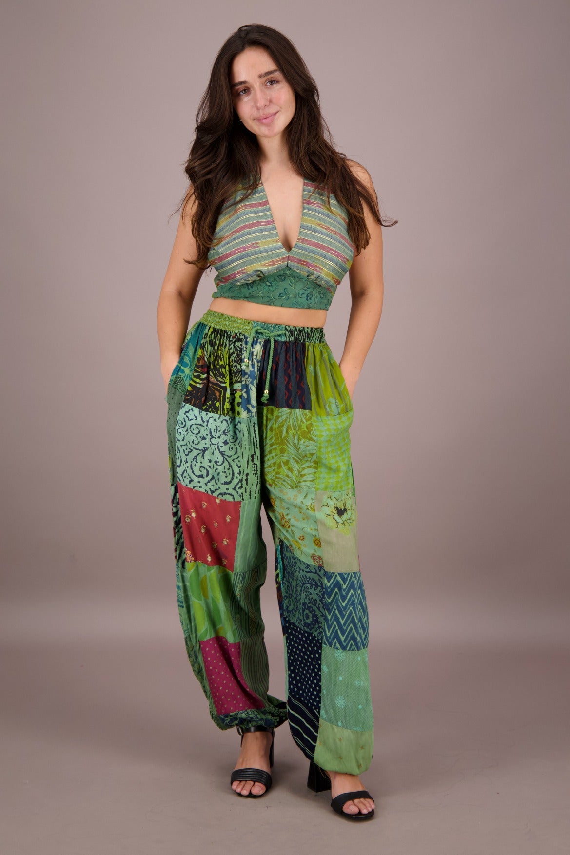 Patchwork Halter Top and Pants Co - Ord Set PAT - 3294 - Advance Apparels Inc