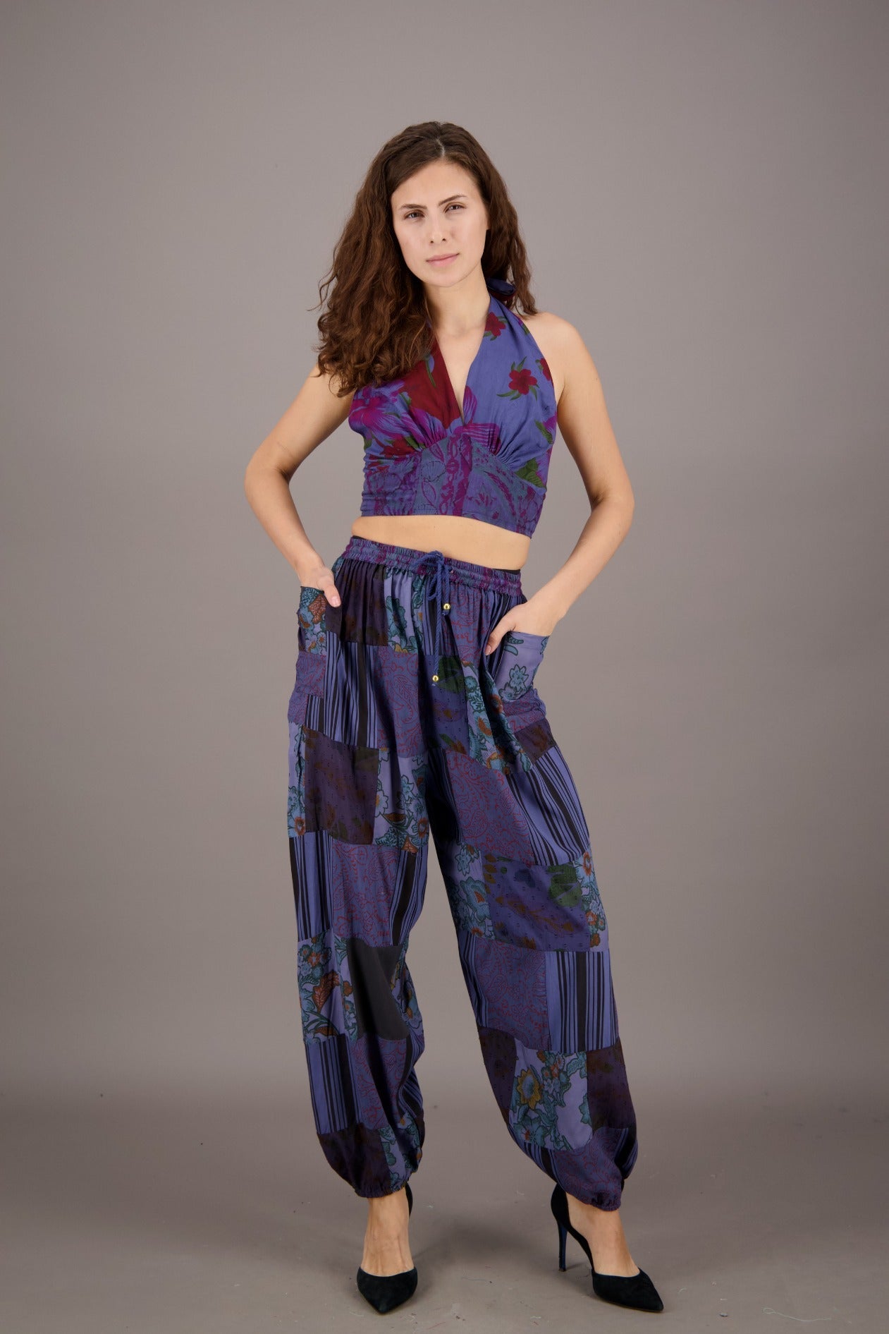 Patchwork Halter Top and Pants Co - Ord Set PAT - 3294 - Advance Apparels Inc