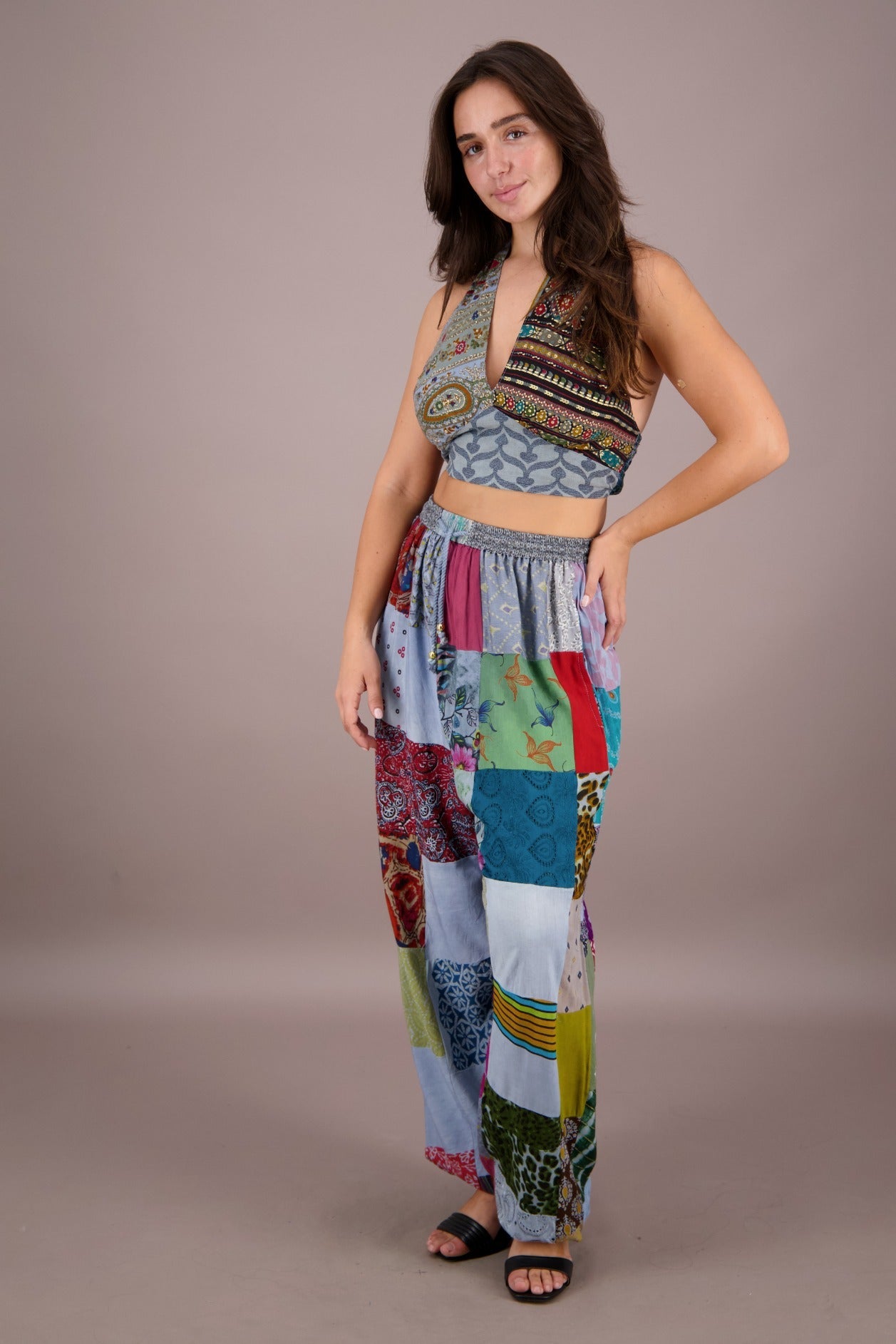 Patchwork Halter Top and Pants Co - Ord Set PAT - 3294 - Advance Apparels Inc