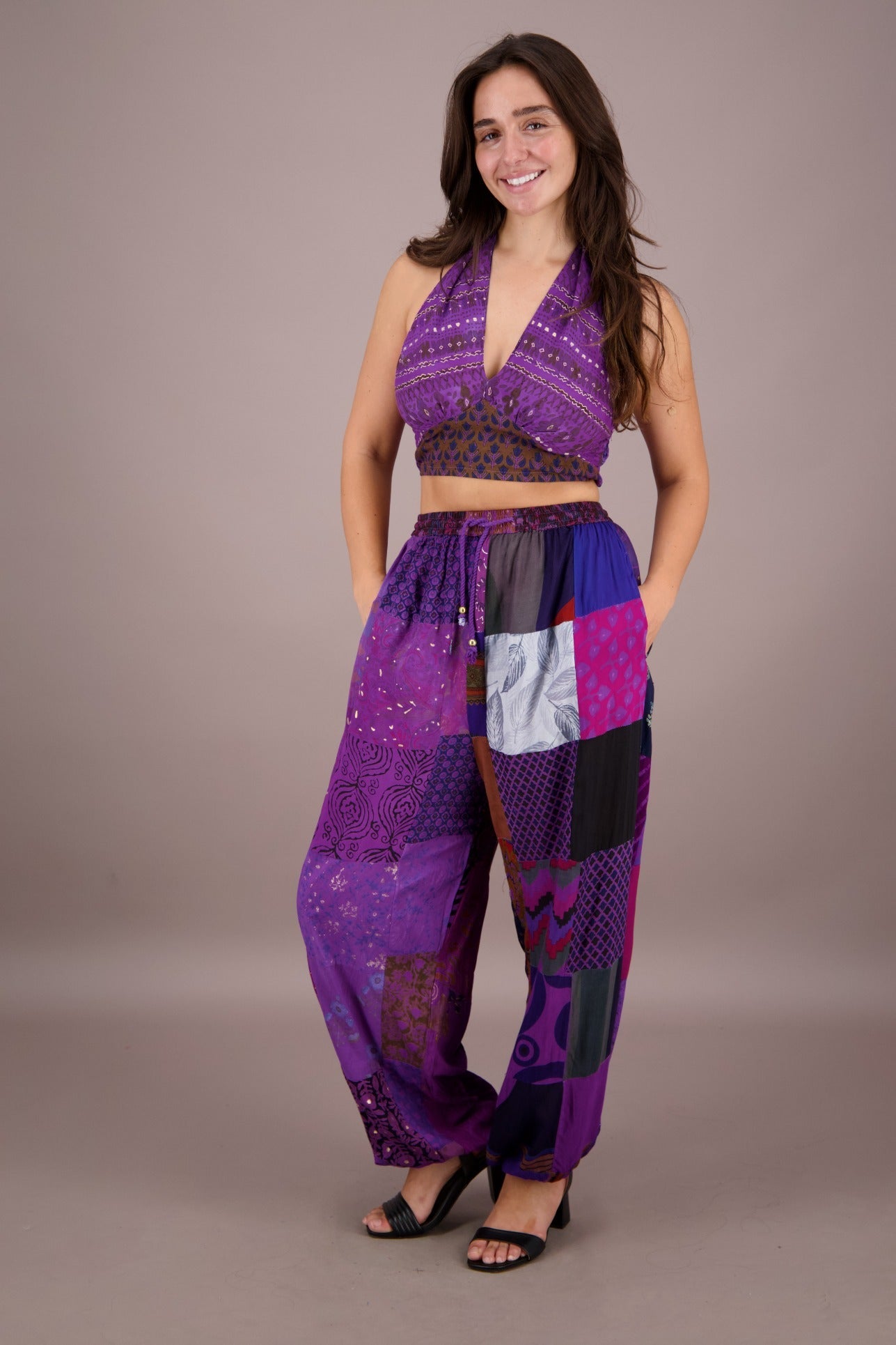 Patchwork Halter Top and Pants Co - Ord Set PAT - 3294 - Advance Apparels Inc