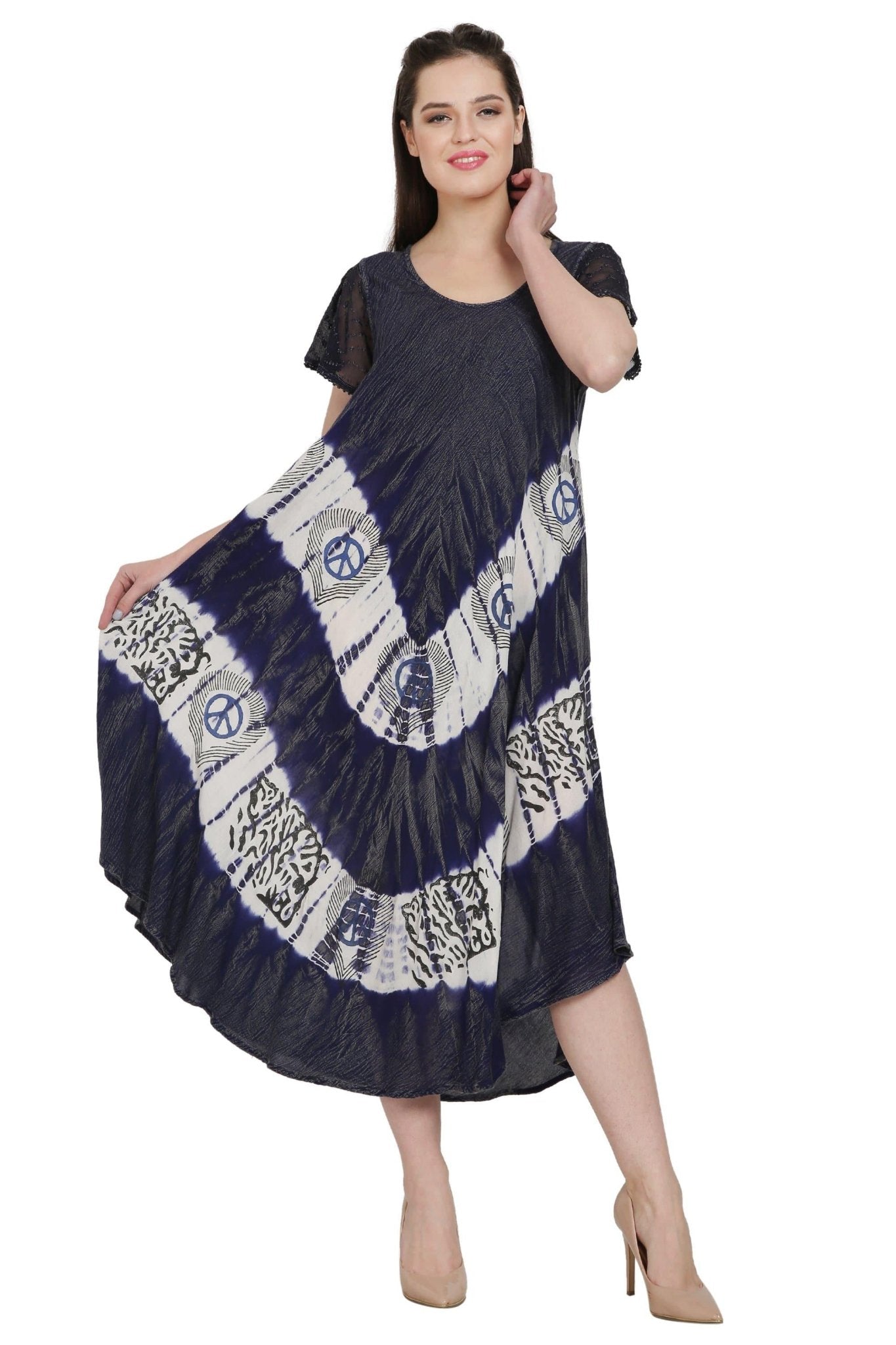 Peace Batik Block Print Tie Dye Trapeze Dress UDS52-2439 - Advance Apparels Inc