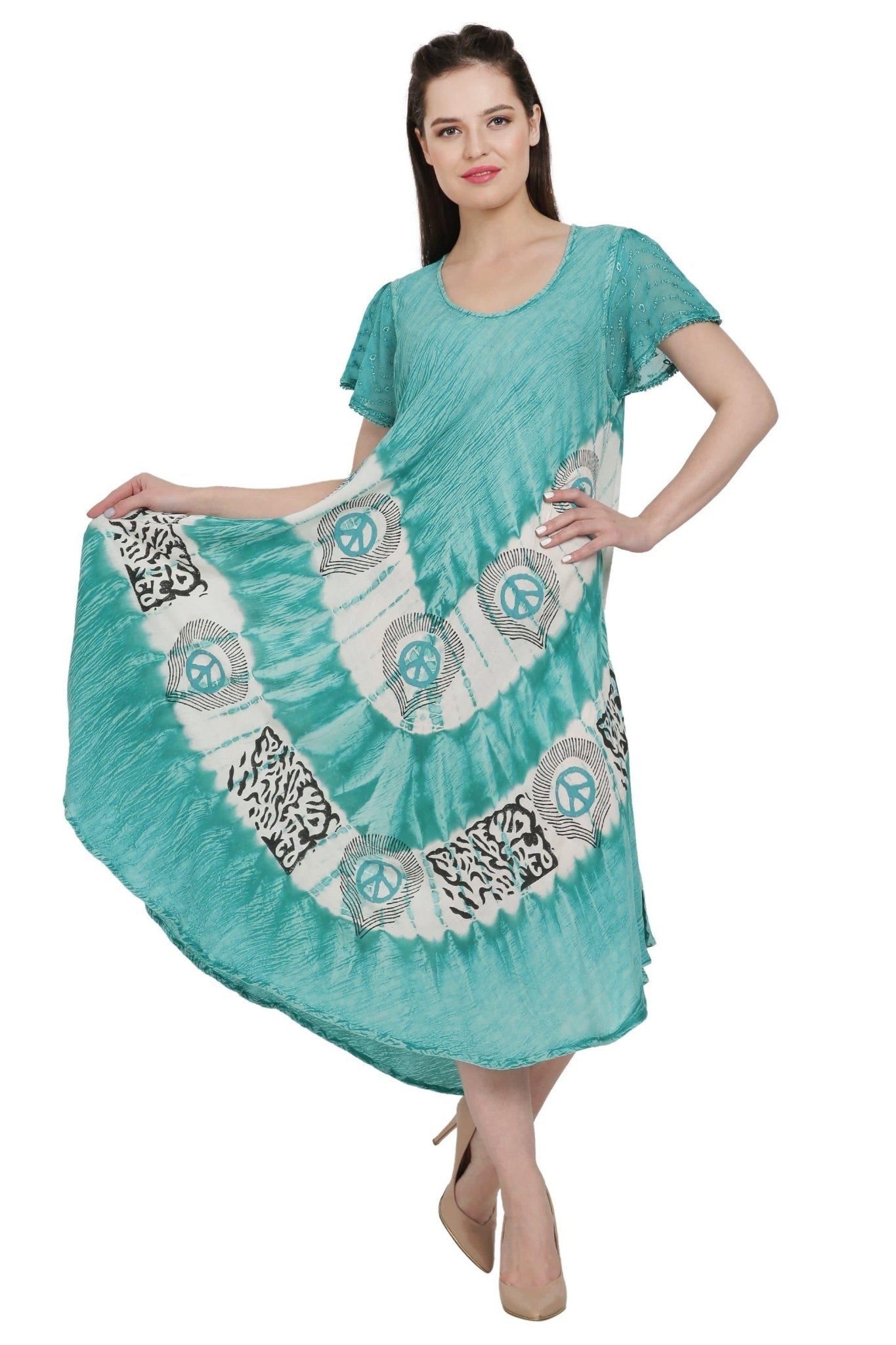 Peace Batik Block Print Tie Dye Trapeze Dress UDS52-2439 - Advance Apparels Inc