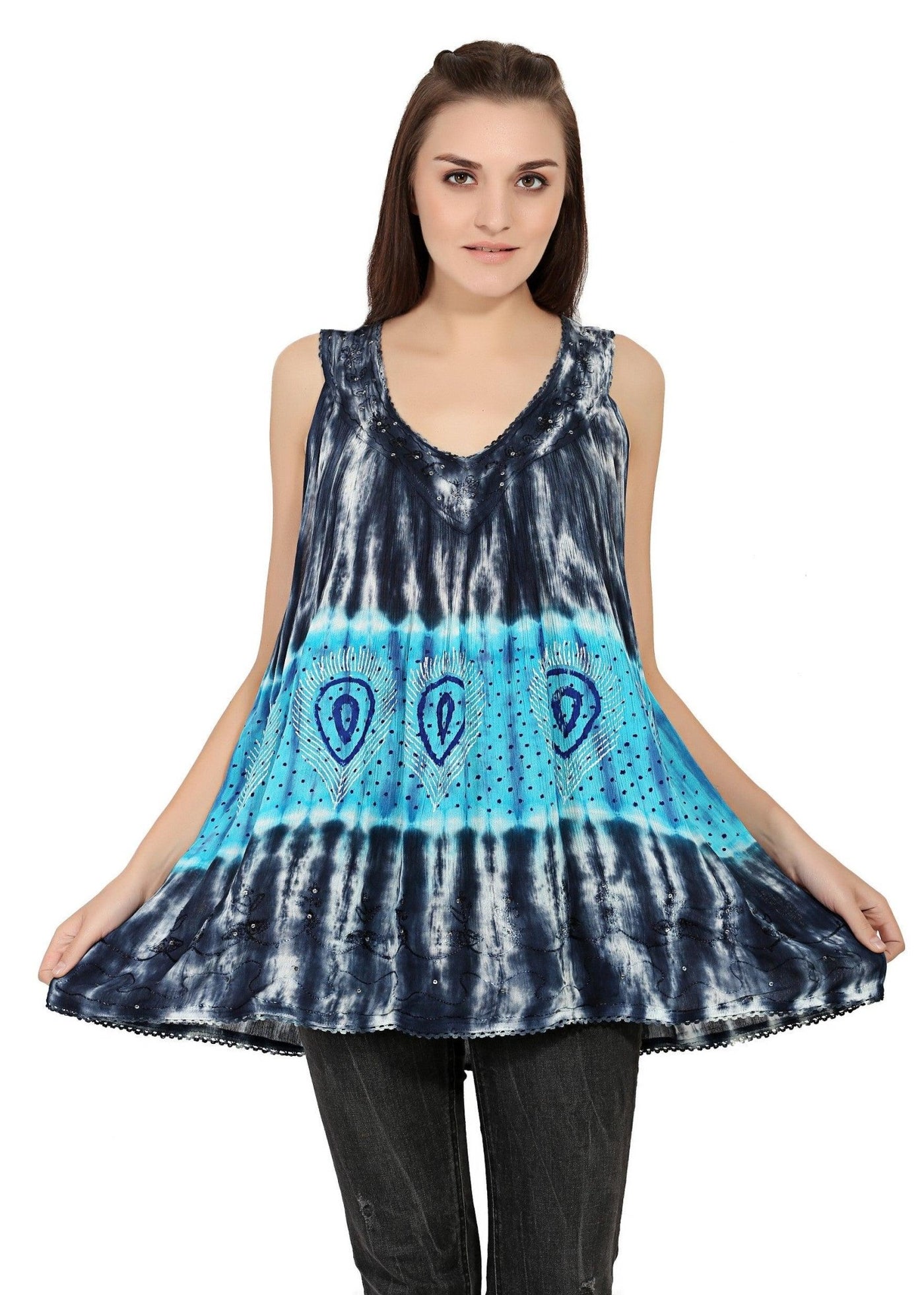Peacock Feather Sequins Tank Top 19238 - Advance Apparels Inc
