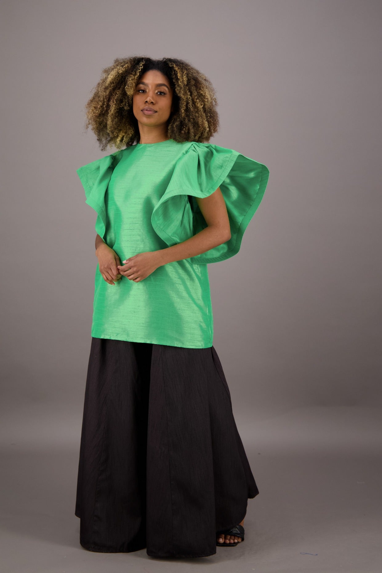 Petal Sleeve Solid Color Blouse AT - 2470 - Advance Apparels Inc
