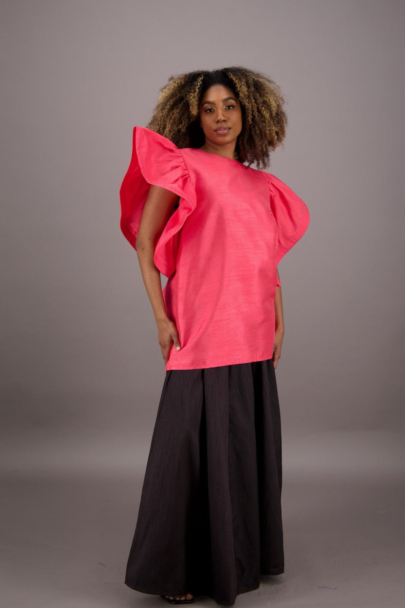 Petal Sleeve Solid Color Blouse AT - 2470 - Advance Apparels Inc
