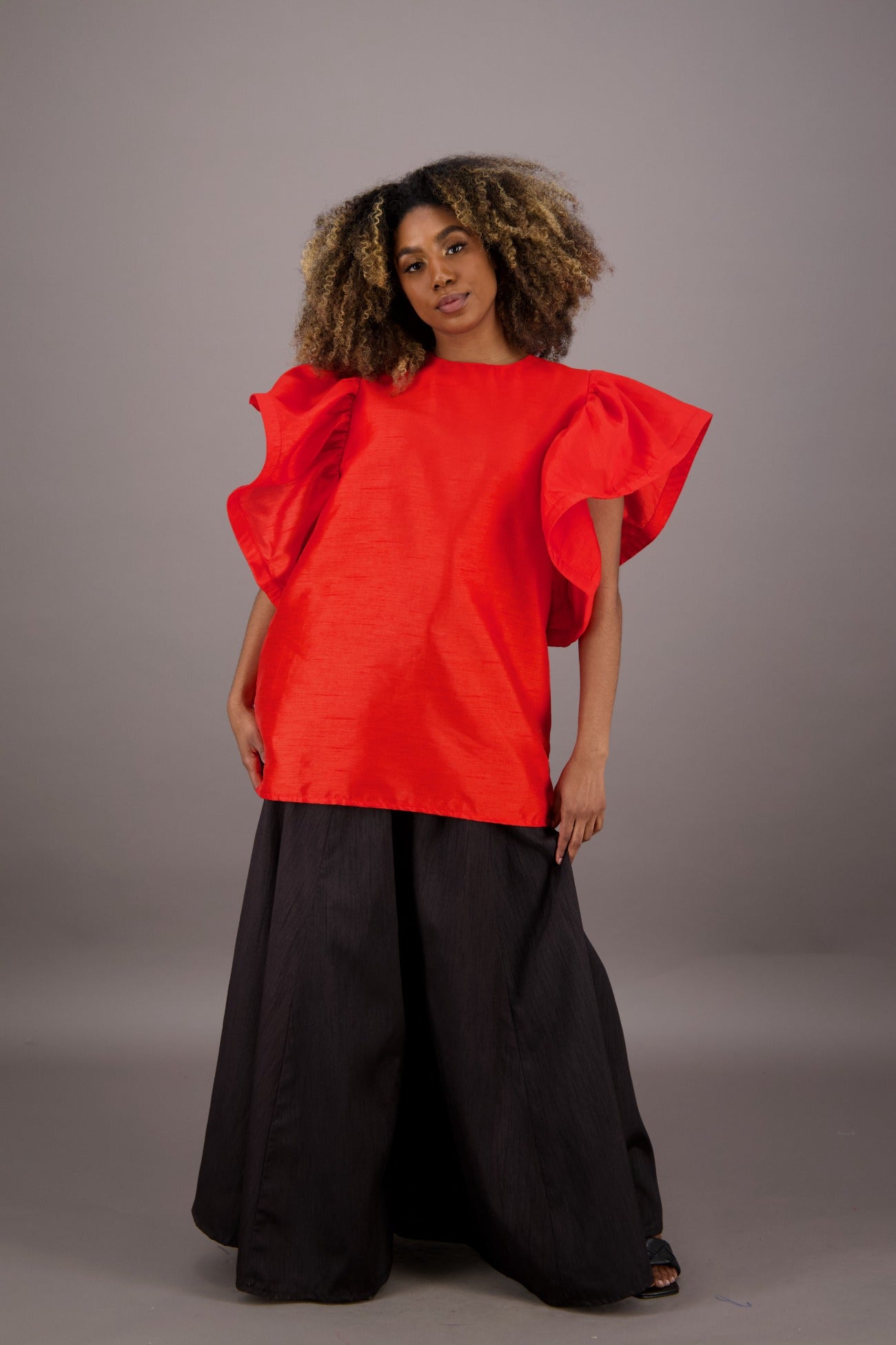 Petal Sleeve Solid Color Blouse AT - 2470 - Advance Apparels Inc