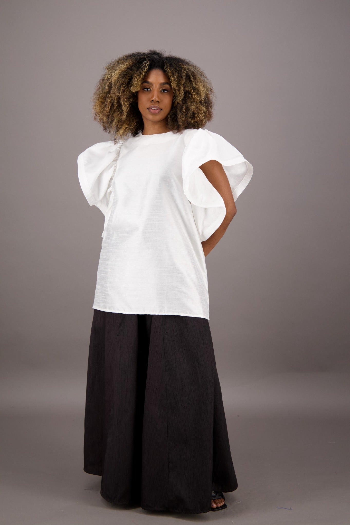 Petal Sleeve Solid Color Blouse AT - 2470 - Advance Apparels Inc
