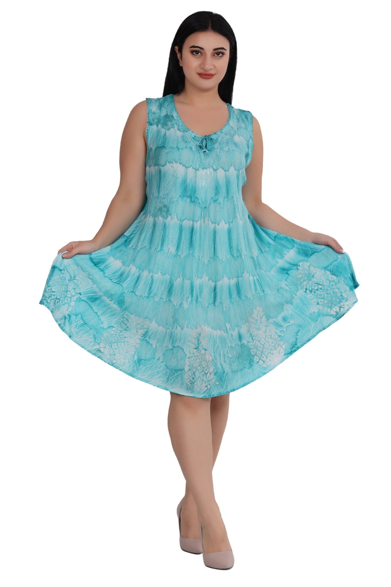 Pineapple Block Print Tie Dye Dress 362203RD - Advance Apparels Inc