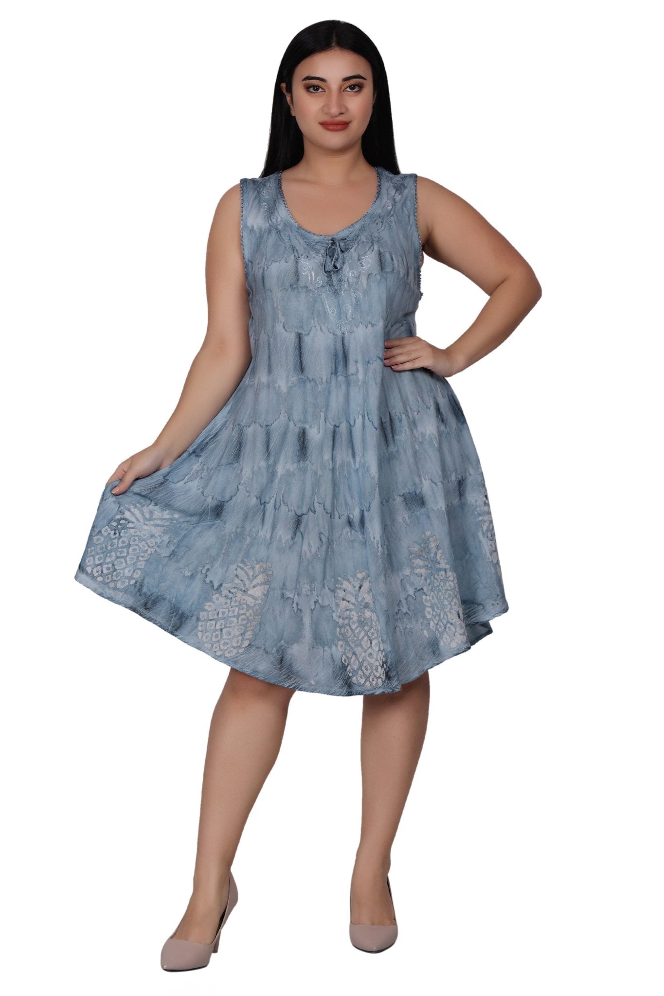 Pineapple Block Print Tie Dye Dress 362203RD - Advance Apparels Inc