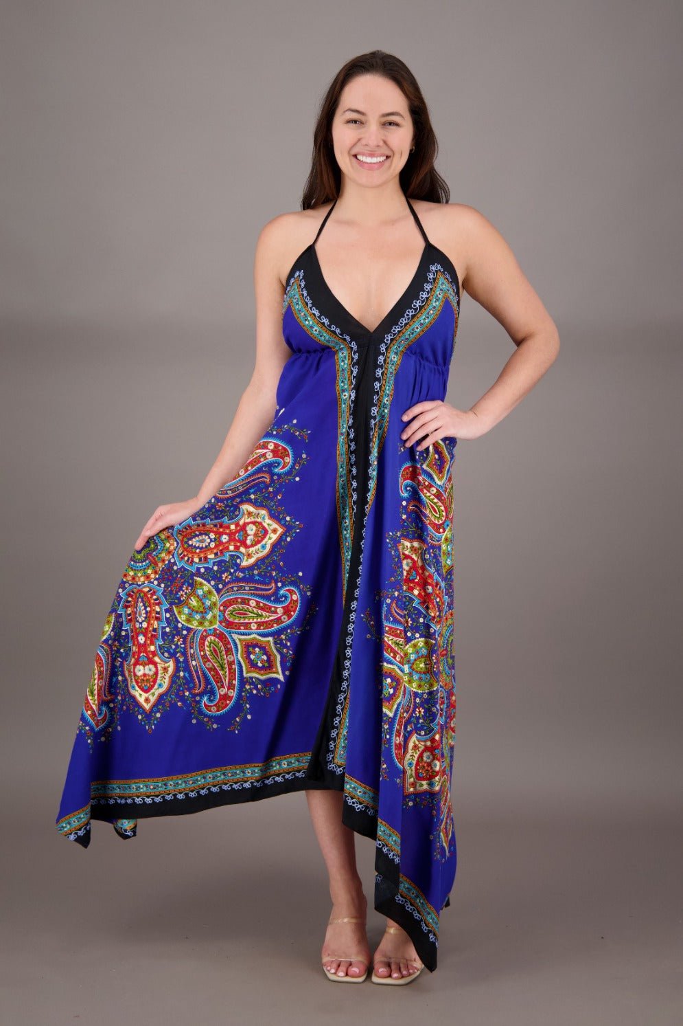 Printed Batik Scarf Halter Dress 1957 - Advance Apparels Inc