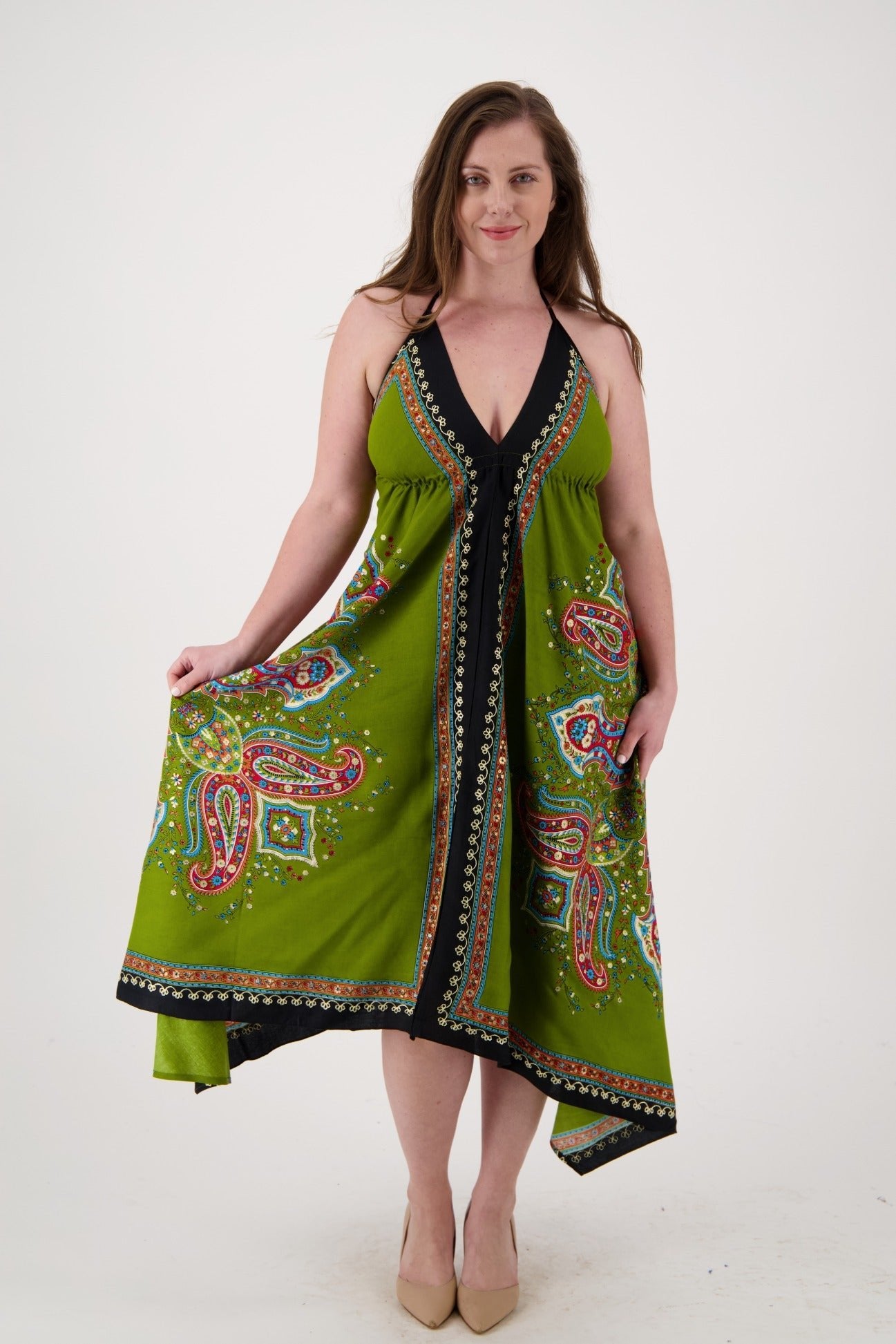 Printed Batik Scarf Halter Dress 1957 - Advance Apparels Inc