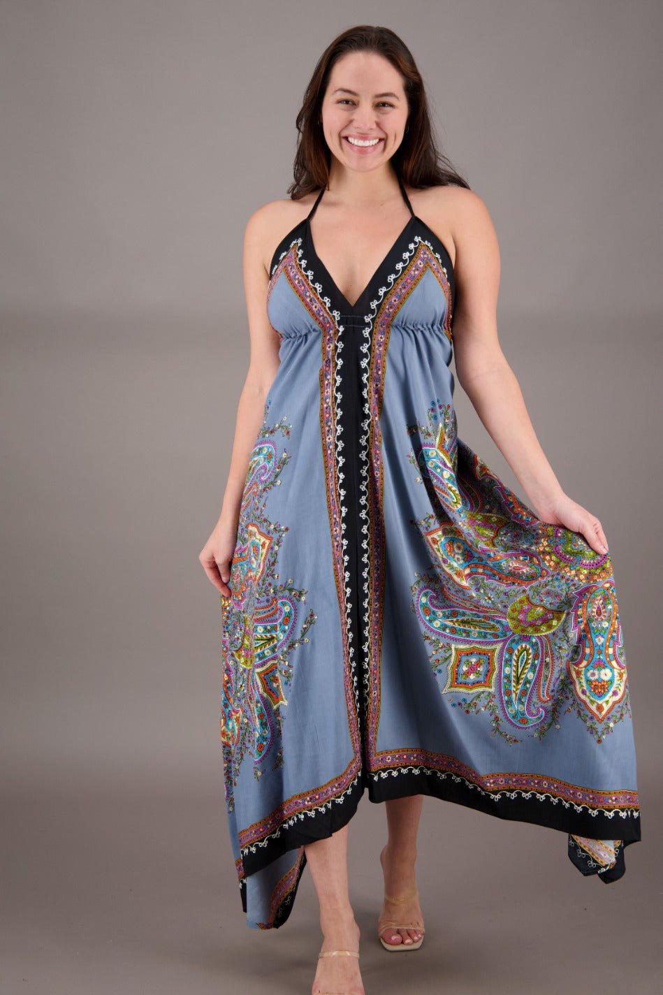 Printed Batik Scarf Halter Dress 1957 Royal Blue / One Size Fits Most Printed Batik Scarf Halter Dress 1957 Royal Blue / One Size Fits Most