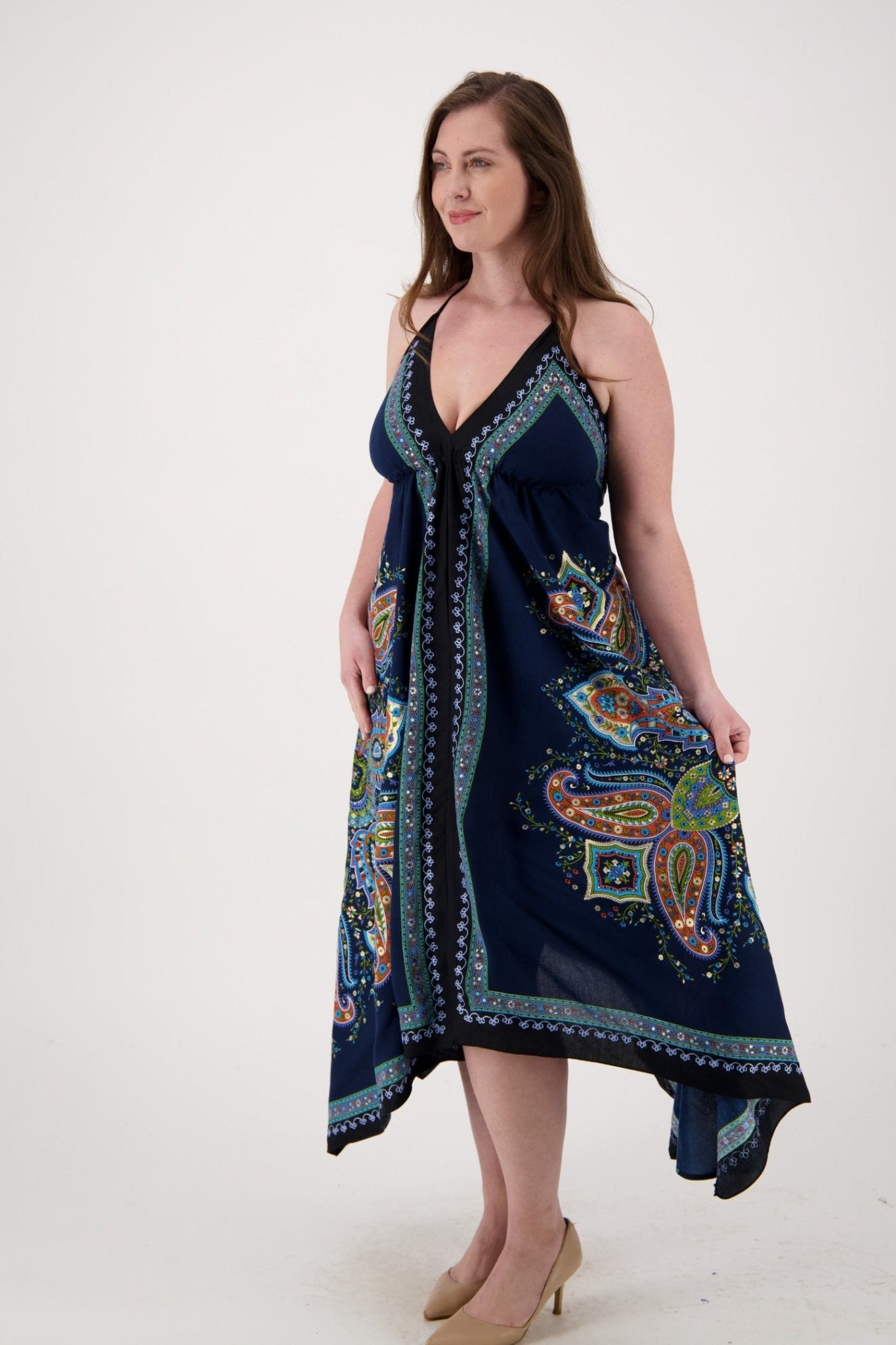 Printed Batik Scarf Halter Dress 1957 - Advance Apparels Inc