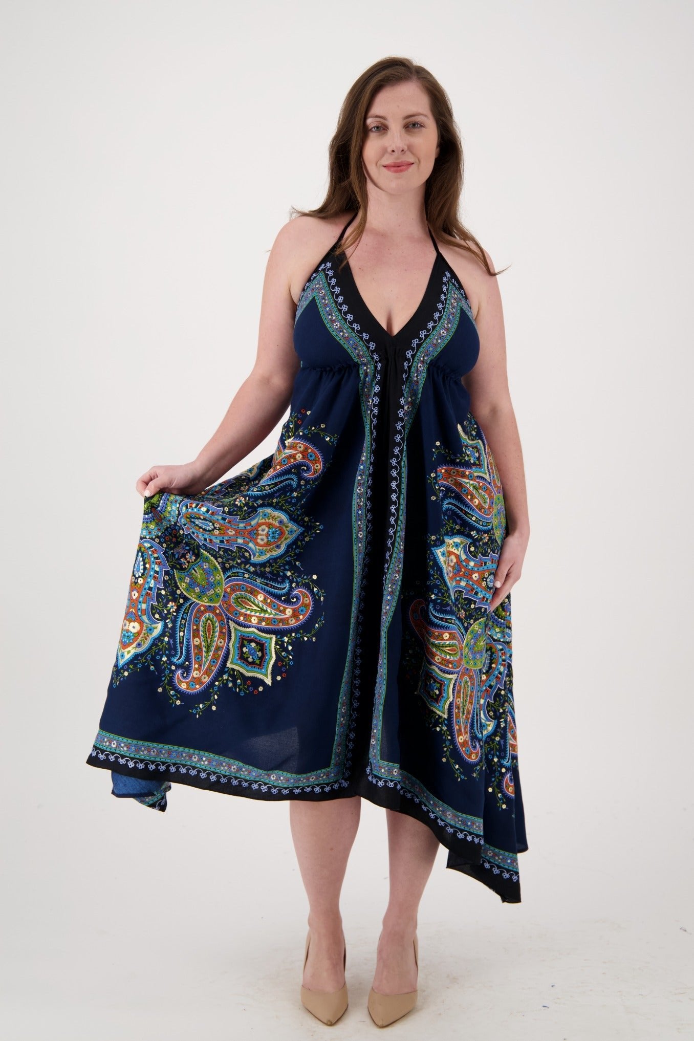 Printed Batik Scarf Halter Dress 1957 - Advance Apparels Inc