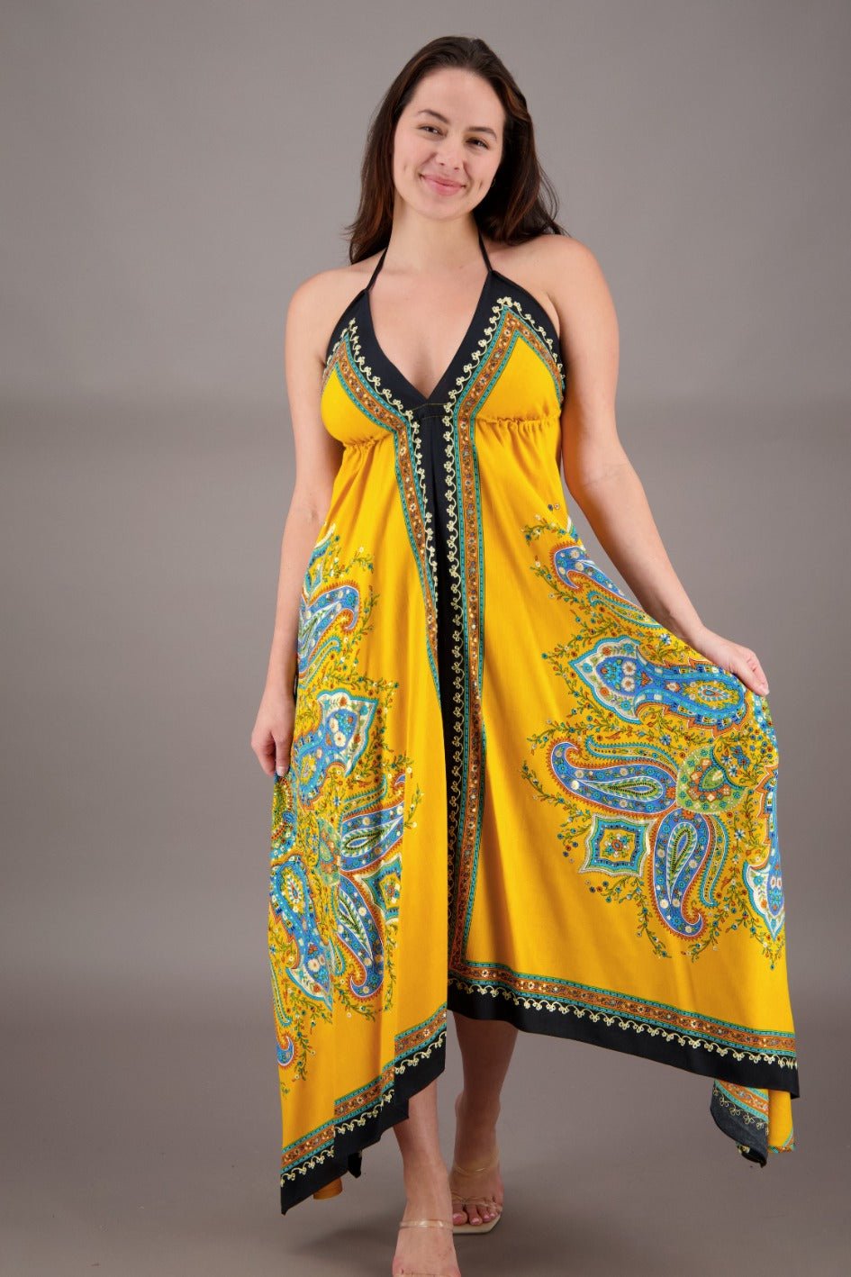 Printed Batik Scarf Halter Dress 1957 - Advance Apparels Inc