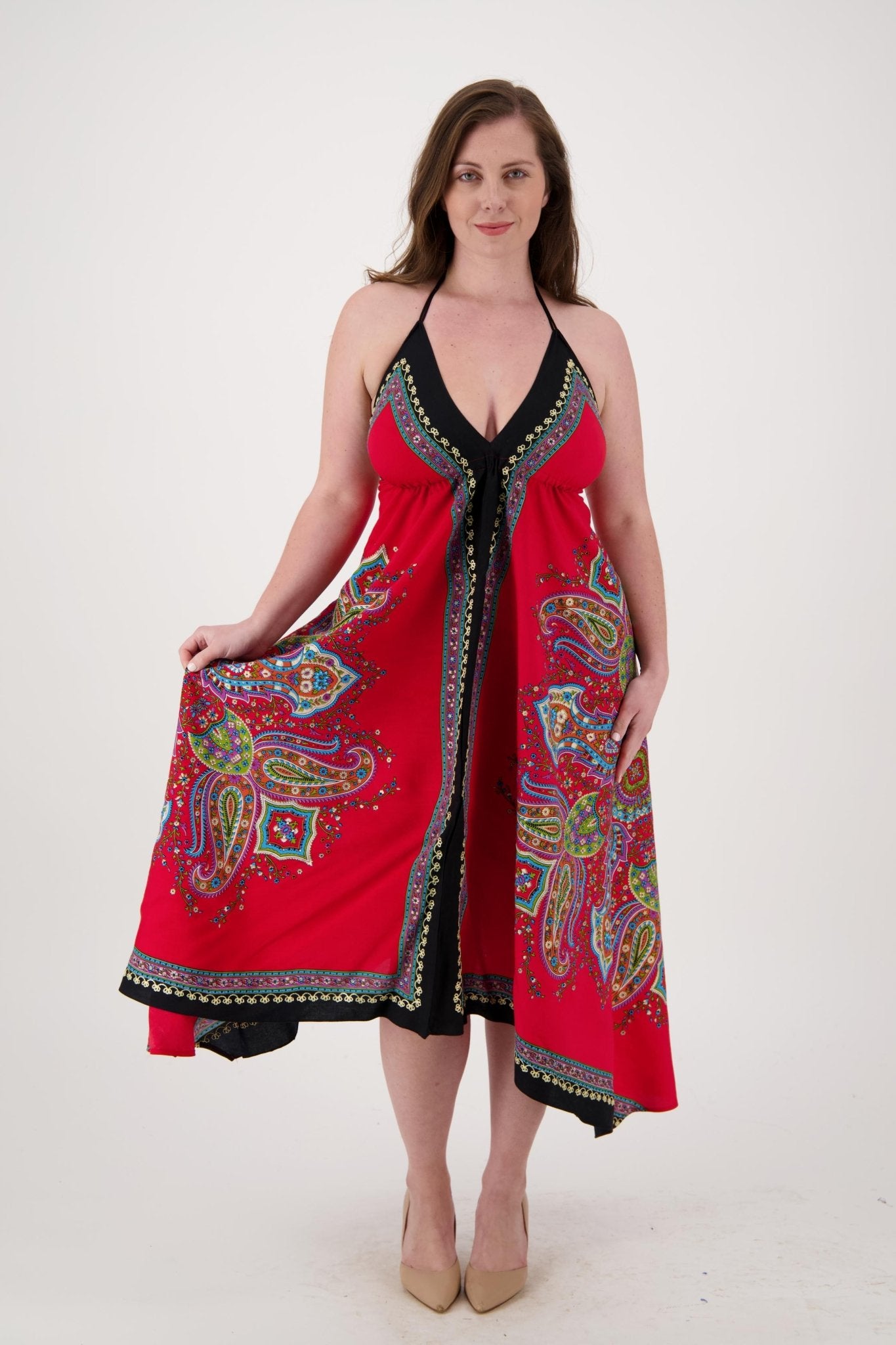 Printed Batik Scarf Halter Dress 1957 - Advance Apparels Inc