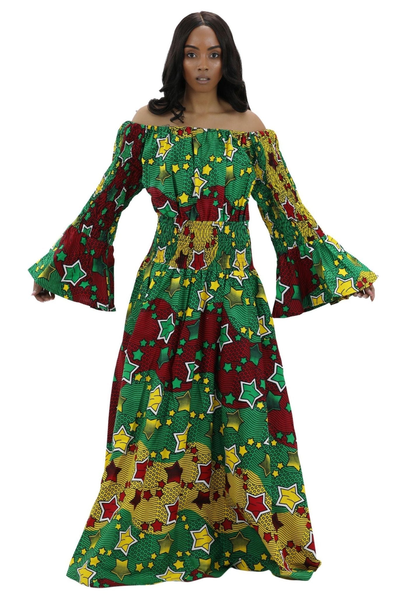 Rasta Off-Shoulder Ankara Cocktail Dress AD-2281-98